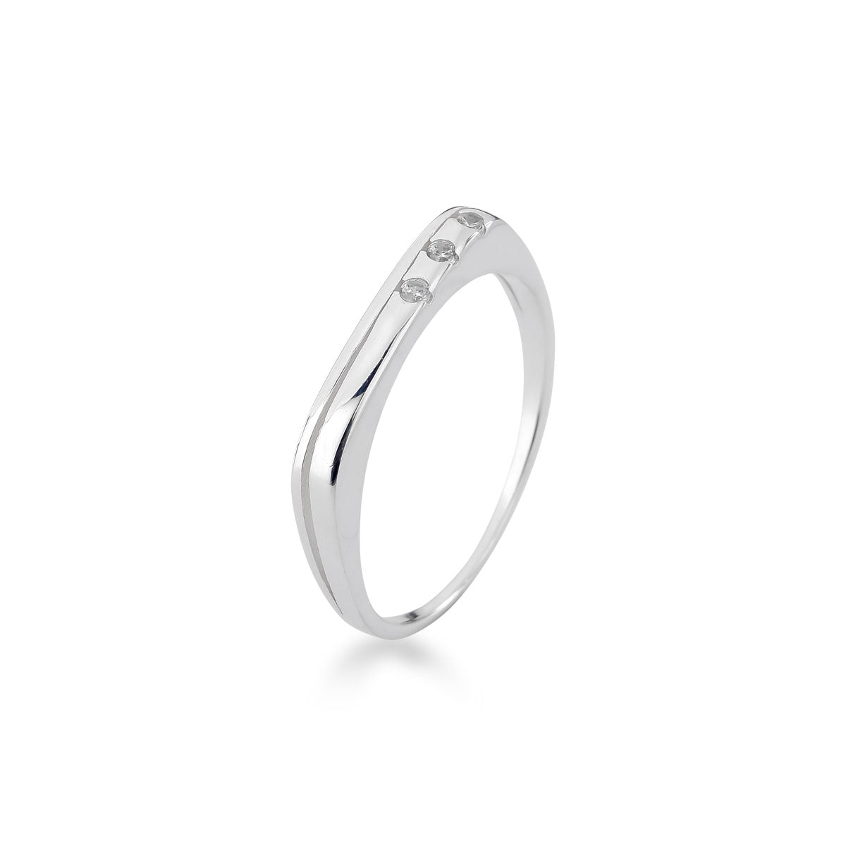 Anel Quadrado Luza com Três Pontos de Luz em Prata 925