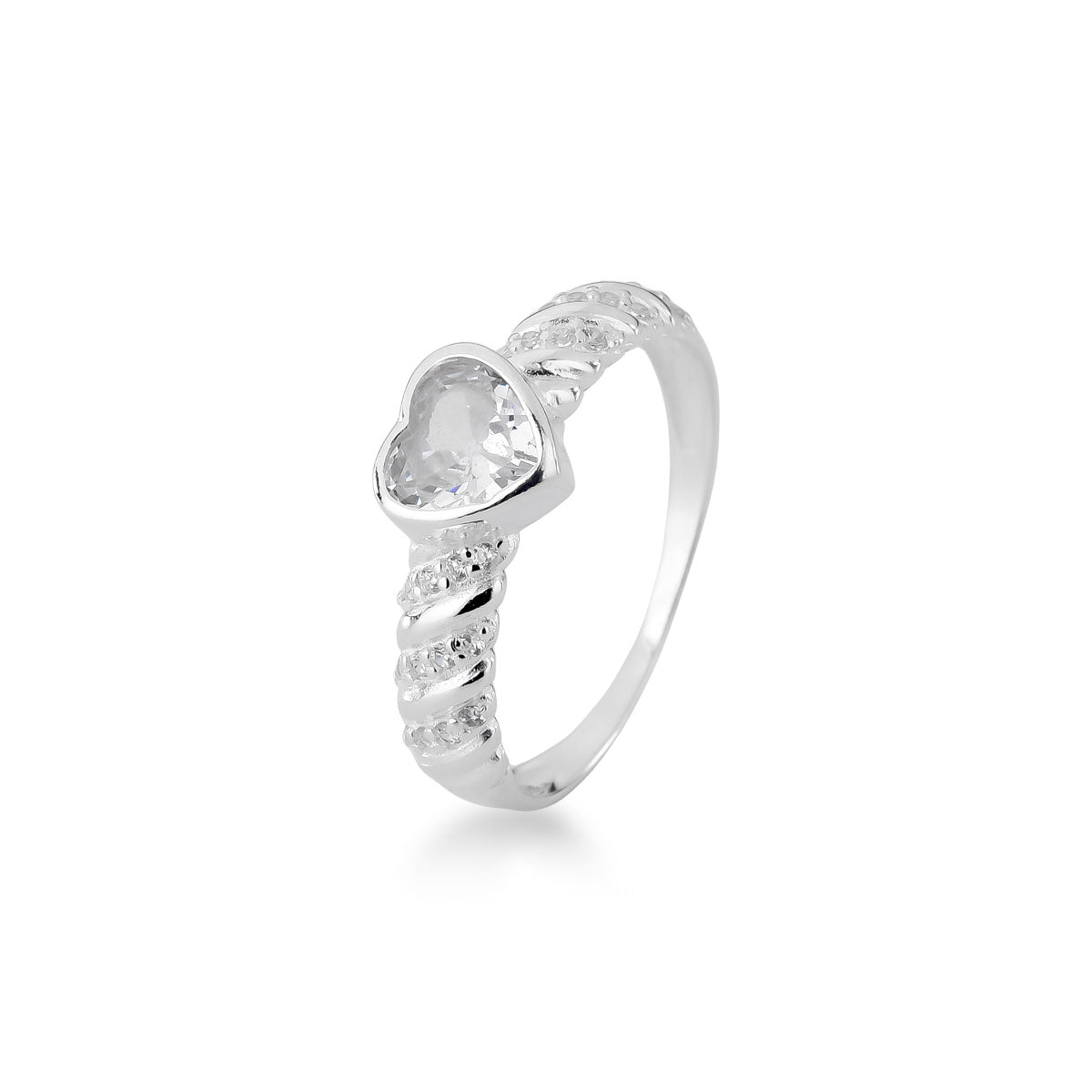 Anel de Coração Luza com Detalhes Trançado com Zirconia em Prata 925