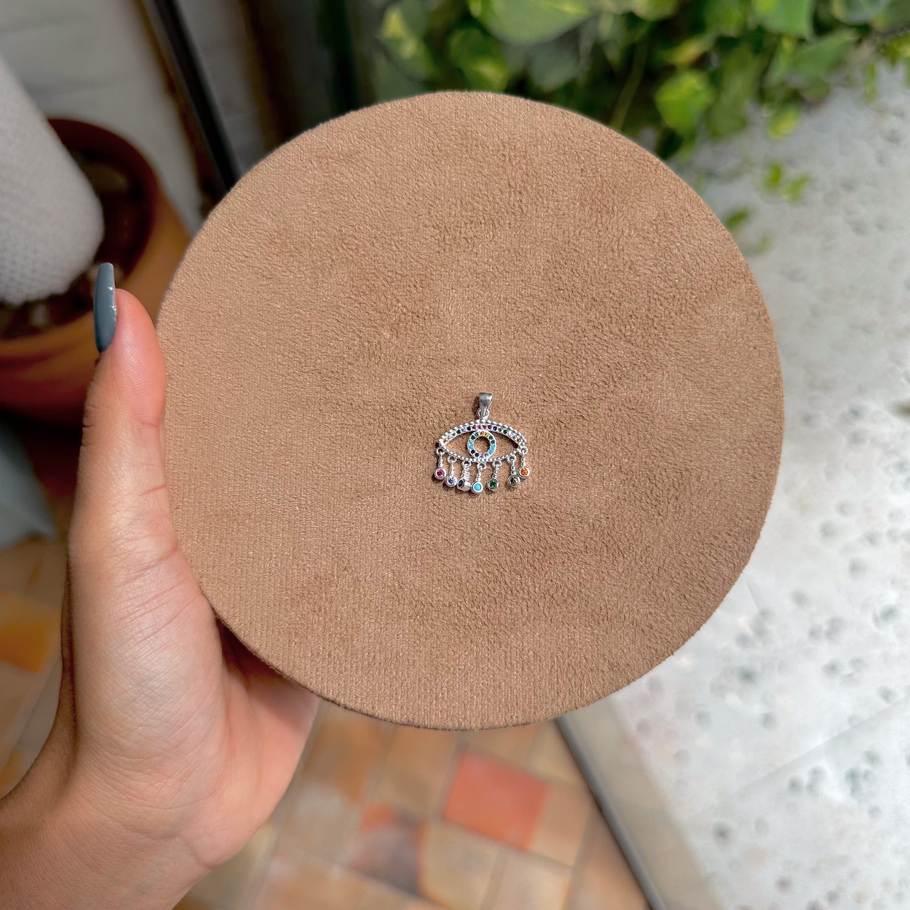 Pingente de Olho Grego Vazado com Microzircônias e Pontos de Luz Colors Pendentes em Prata 925