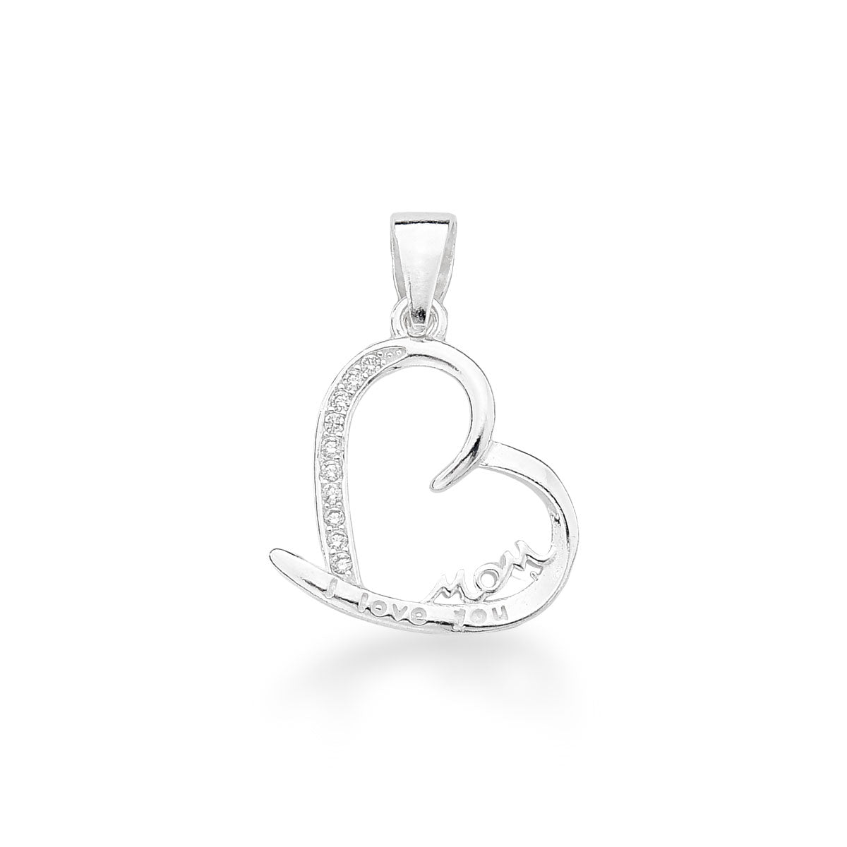 Pingente de Coração "Mon" com 1 Lado Cravejado em Prata 925