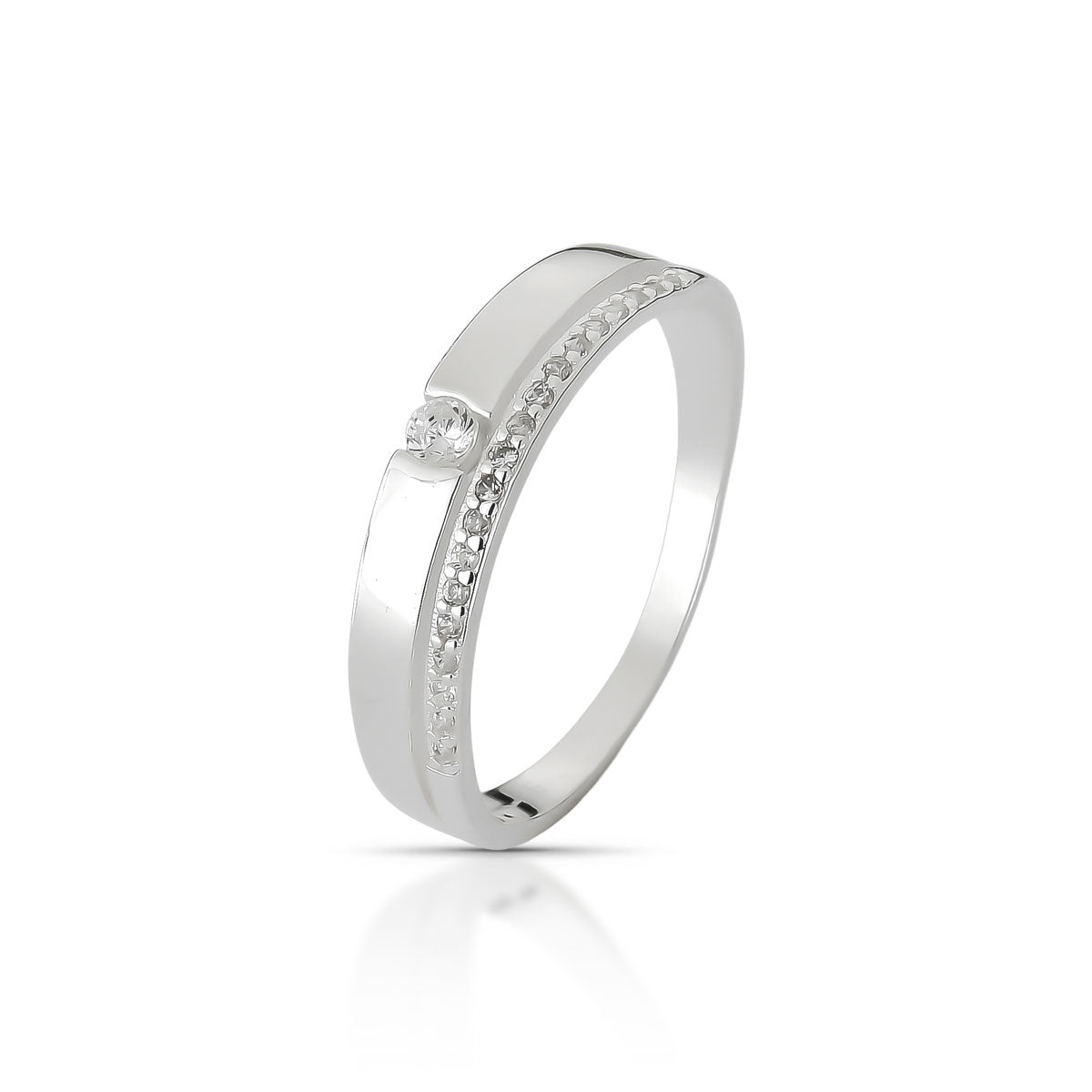 Anel Aparador Luza Cravejado com Aliança de Ponto de Luz em Prata 925