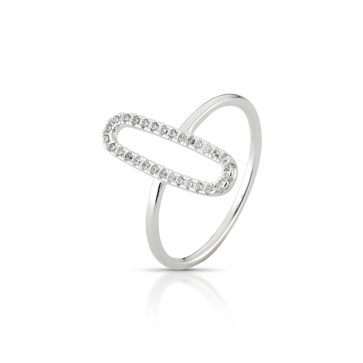 Anel Luza de Comprimento Vazado com Zircônia em Prata 925