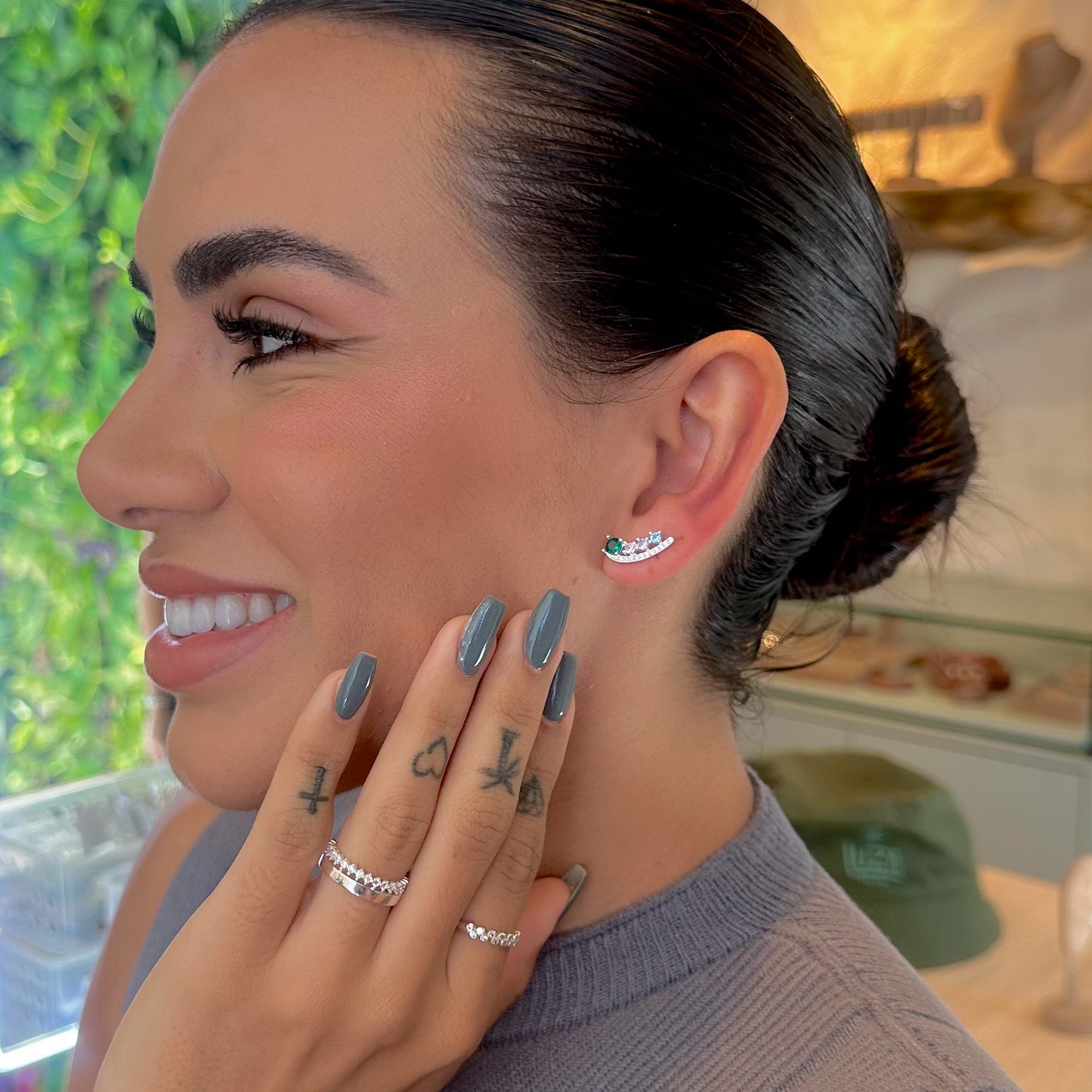 Brinco Ear Cuff Luza com Zircônias Colors e Cristais em Prata 925