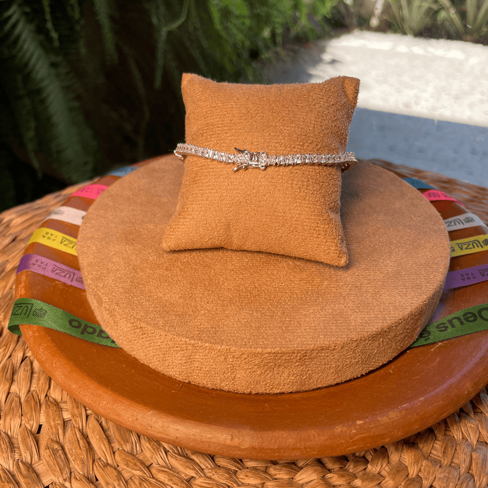 Pulseira Riveiriera Grossa Cristal em Prata 925