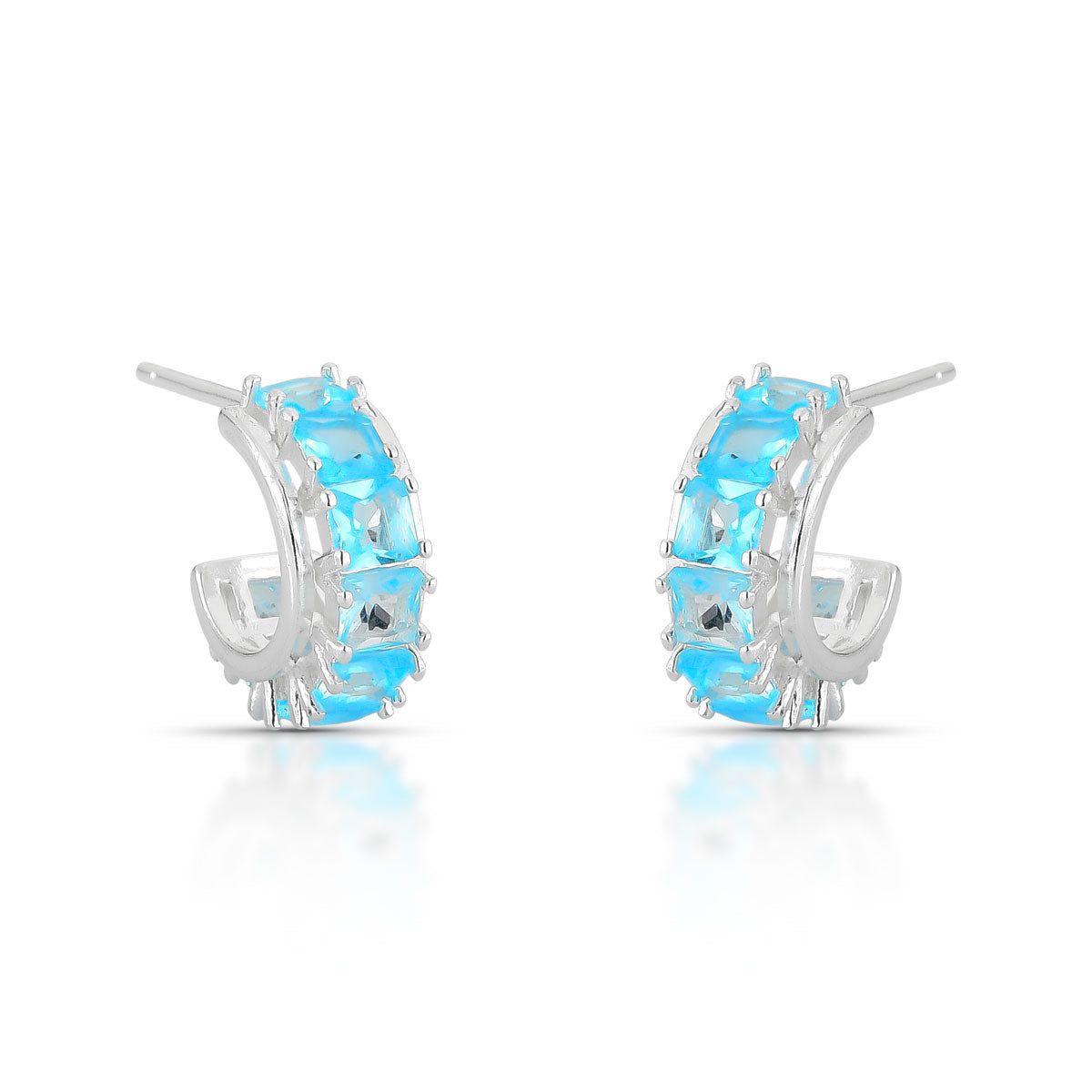 BRINCO ARGOLA LUZA PEQUENA NAVETE COM ZIRCÔNIA COLOR EM PRATA 925