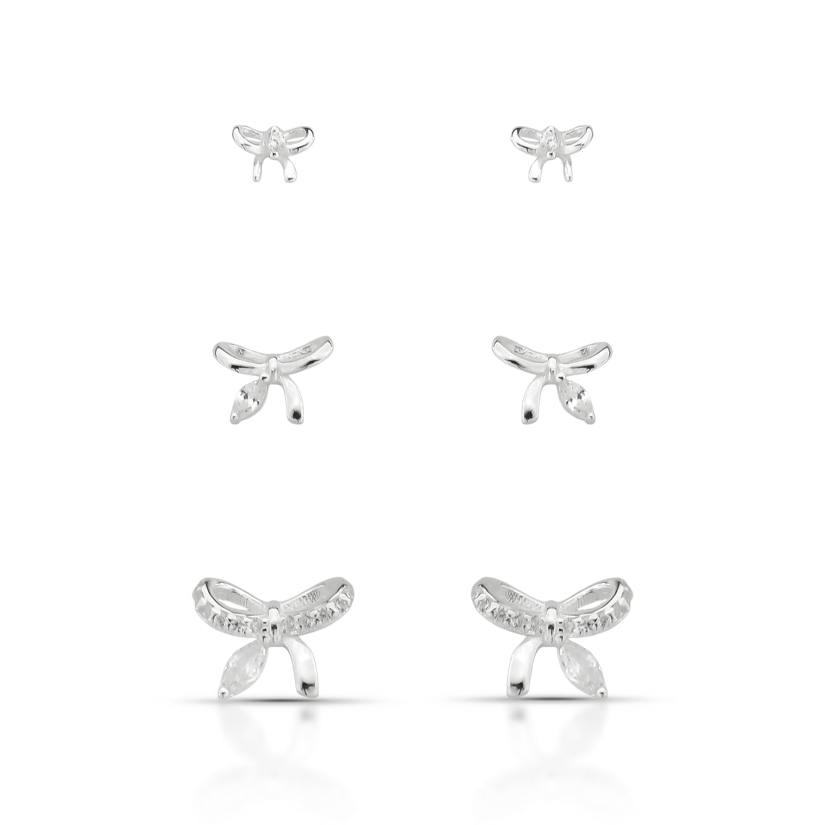 Brinco Trio Luza de Laço com Navete e Zircônia em Prata 925