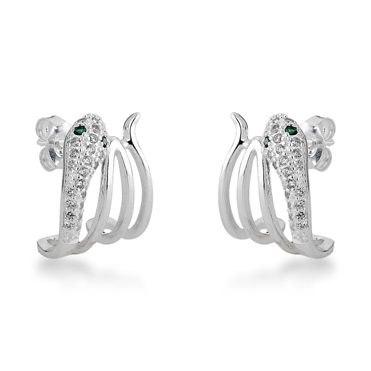 Brinco Luza Corpo de Cobra Trançado com Cabeça Cravejada em Prata 925