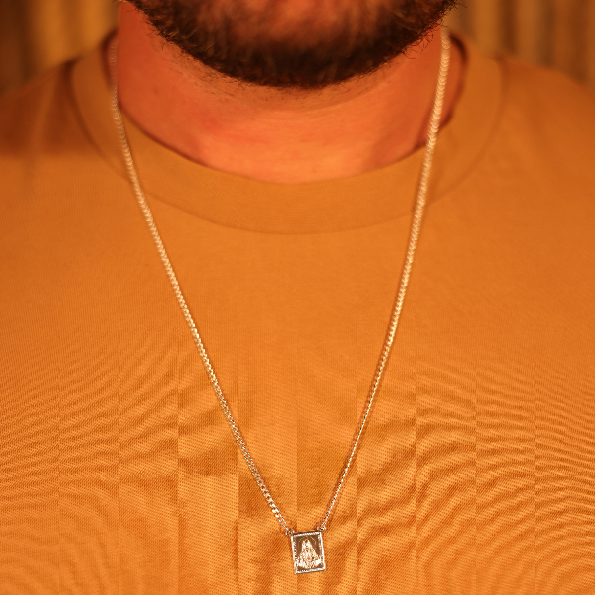 Escapulário Sagrado Coração de Jesus e Nossa Senhora Aparecida de Malha Grossa em Prata 925