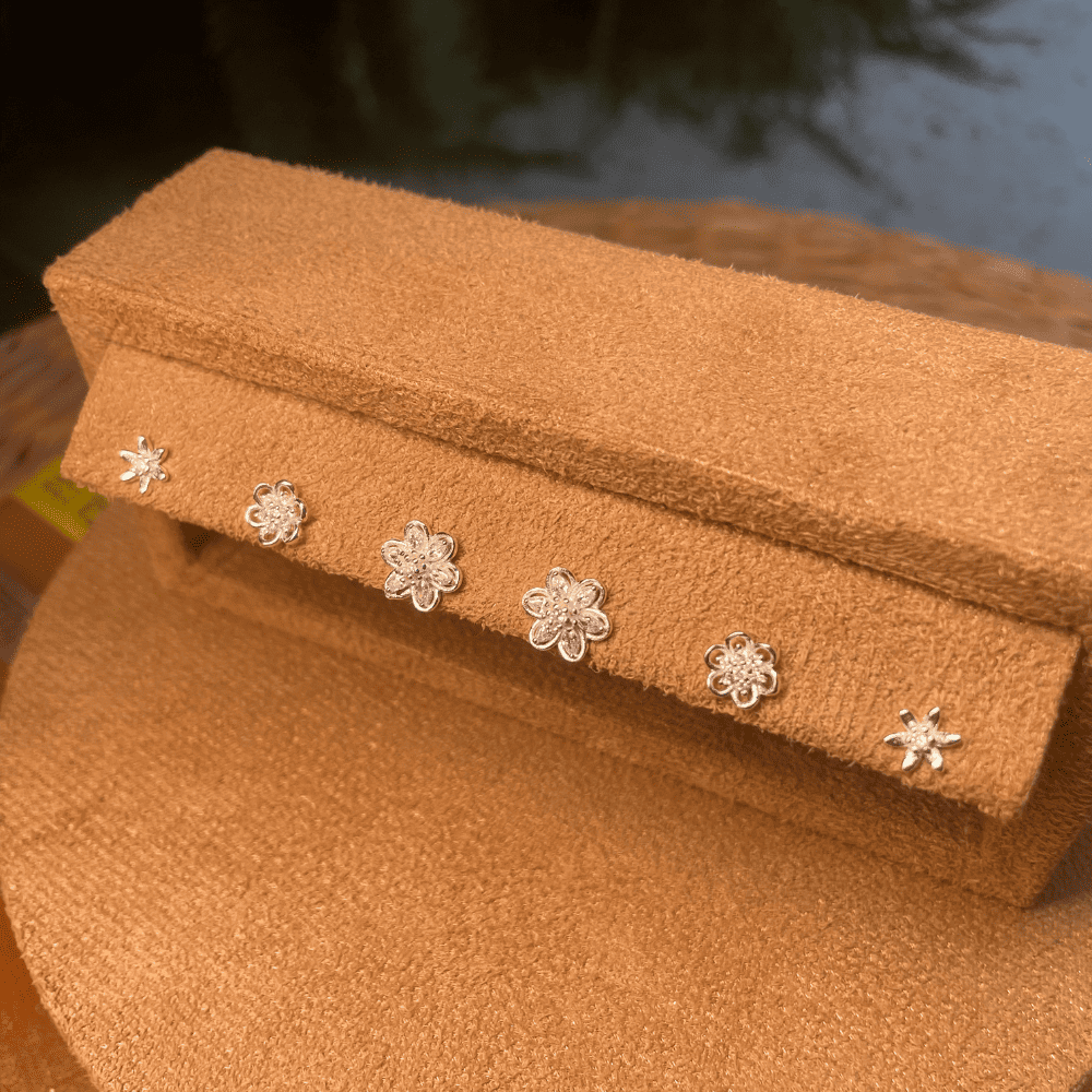 Brinco Luza Trio de Flor com Pedraria em Prata 925