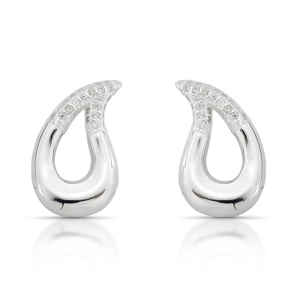 Brinco Gota Vazada Luza Com Detalhes de Zirconia em Prata 925