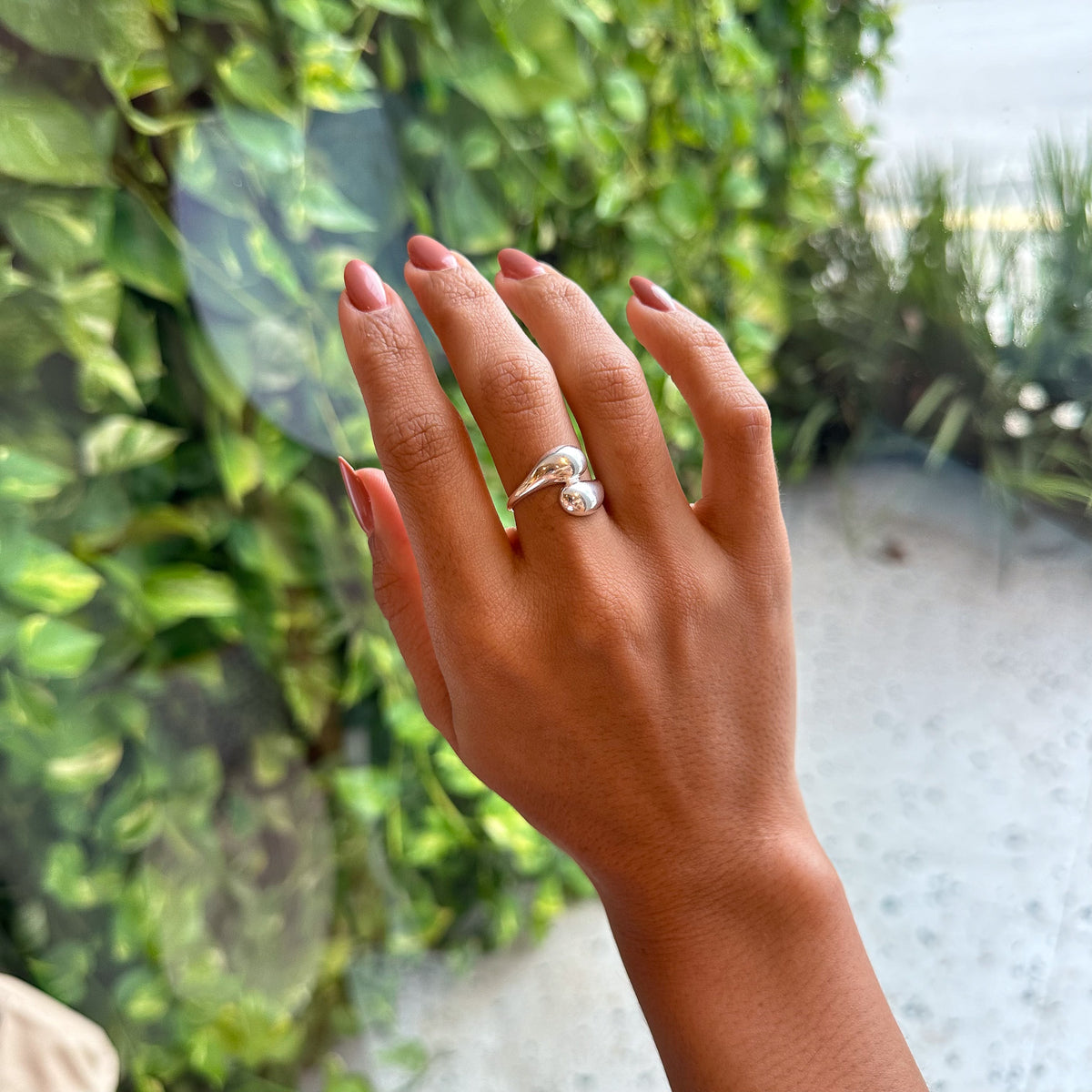 Anel Luza Duas Gotas Lisas em Prata 925