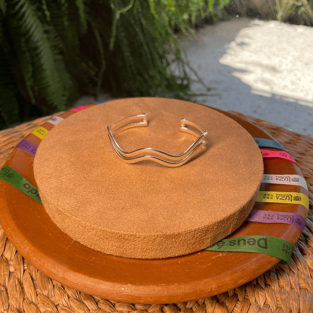 Bracelete Duas Luza Ondas Lisas em Prata 925