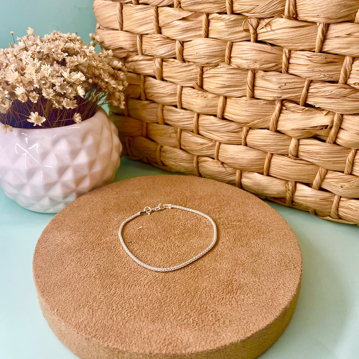 Pulseira Luza de Malha Pipoca em Prata 925