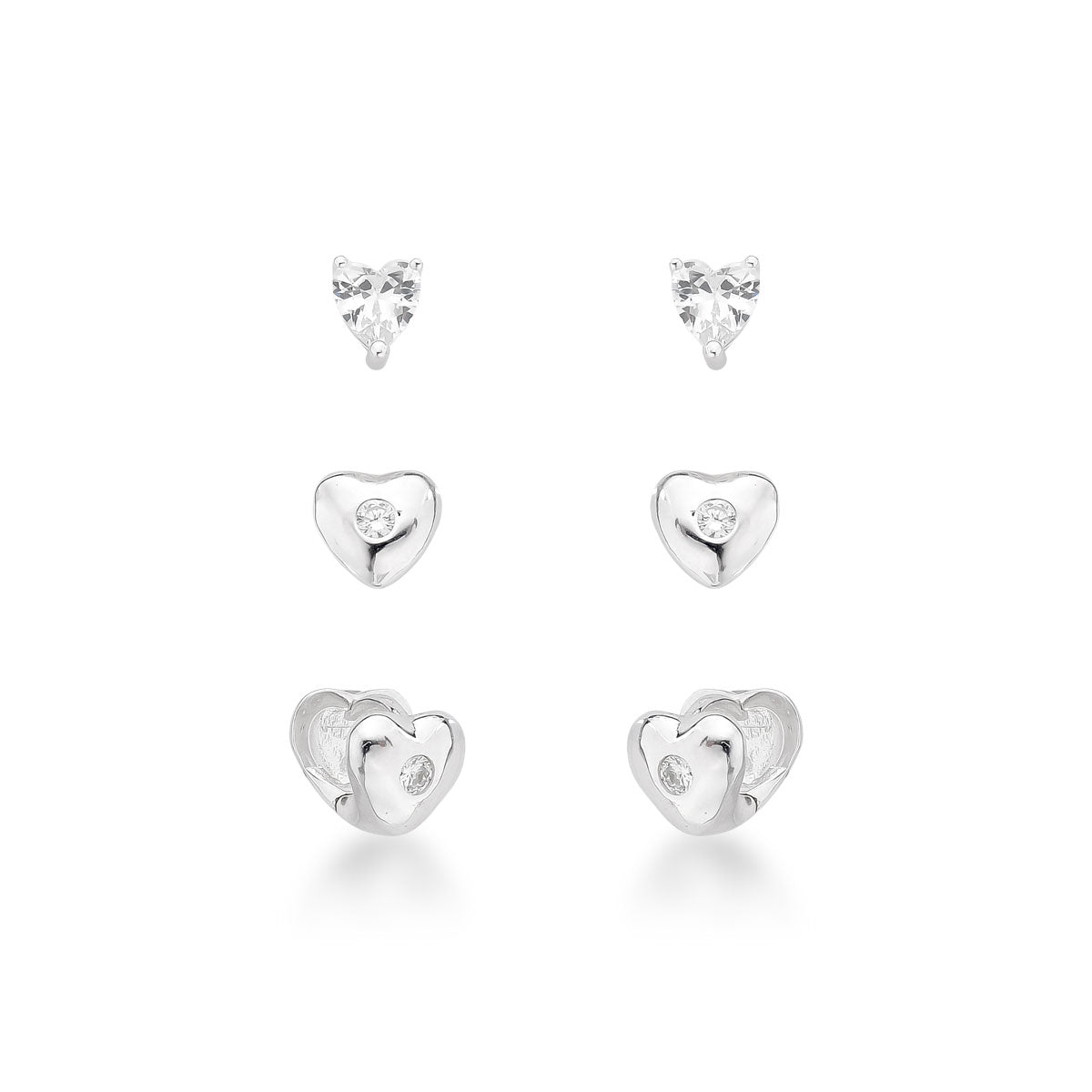 Brinco Trio Luza de Brincos de Coração em Prata 925
