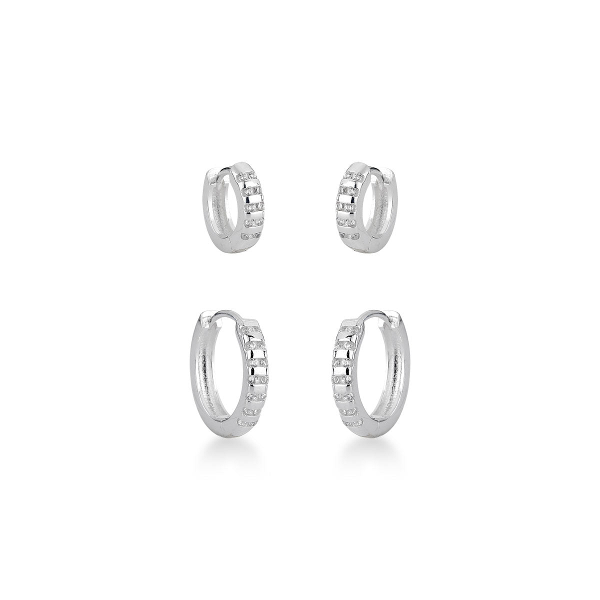 Dupla de Argolas com Linhas Lisas e Cravejadas em Prata 925