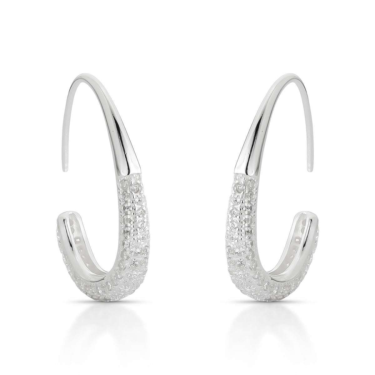 BRINCO LUZA GANCHO GOTA FINO CRAVEJADO E LISO EM PRATA 925