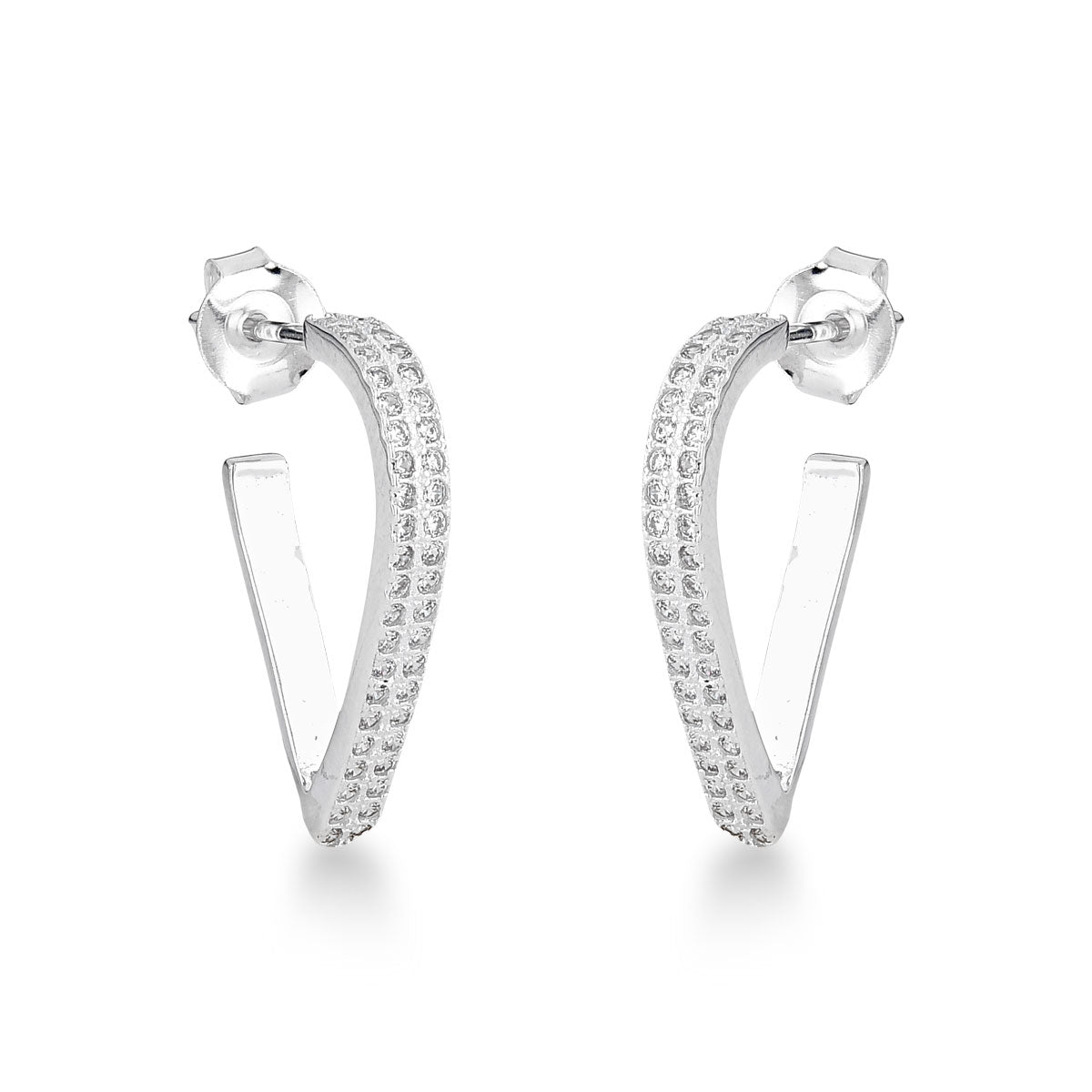 Brinco Argola Luza Meio Coração com 2 Linhas de Zircônias em Prata 925