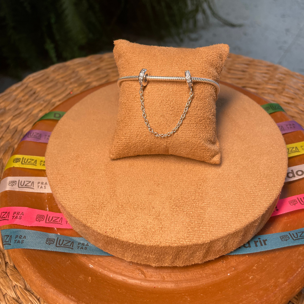 Trava de Segurança Luza Cravejada de Zircônia para Pulseira da Vida em Prata 925
