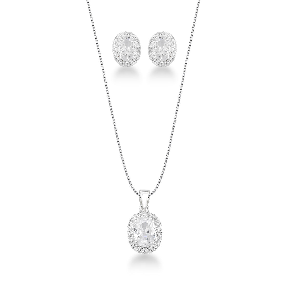 Conjunto Luxo Pedra Oval com Detalhes de Zircônia em Prata 925