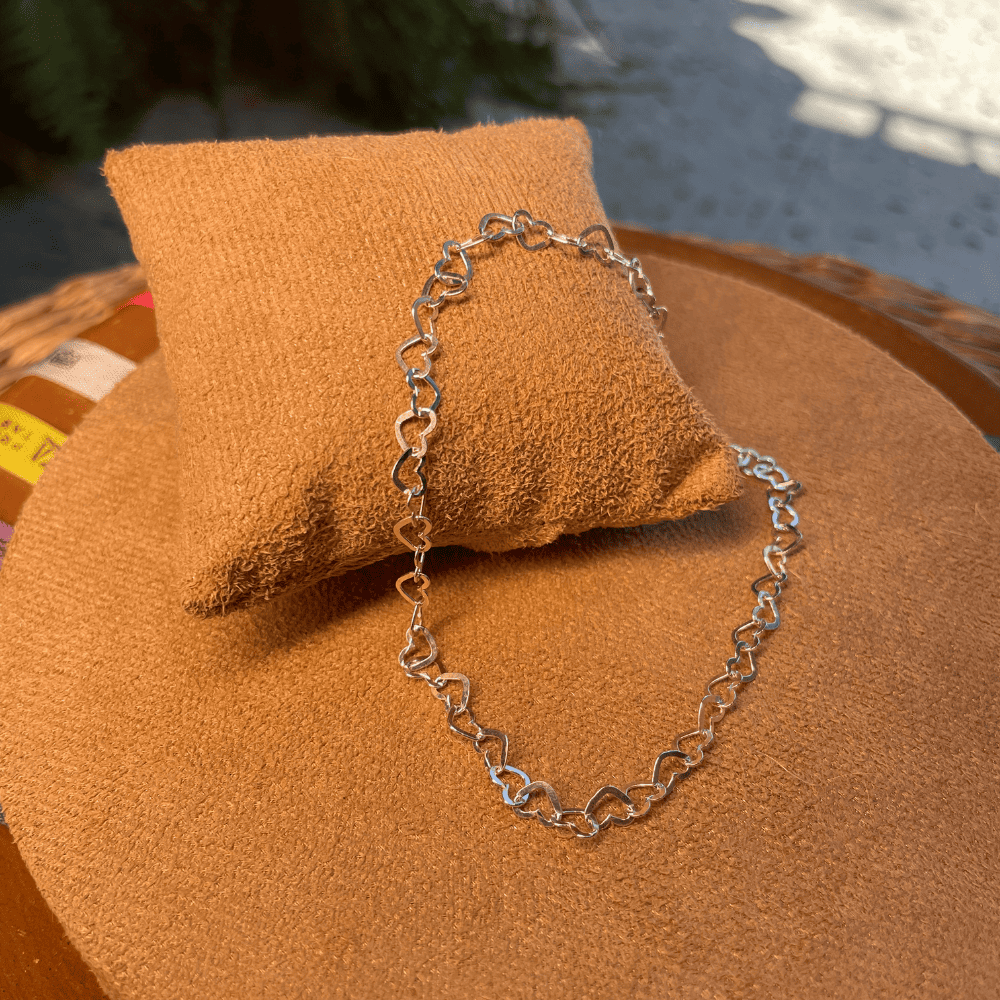 Tornozeleira Luza de Corações Vazados em Prata 925