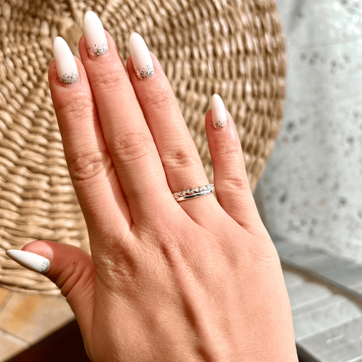 Anel Luza Dois em Um: Aparador Liso em Aparador de Gotas em Prata 925