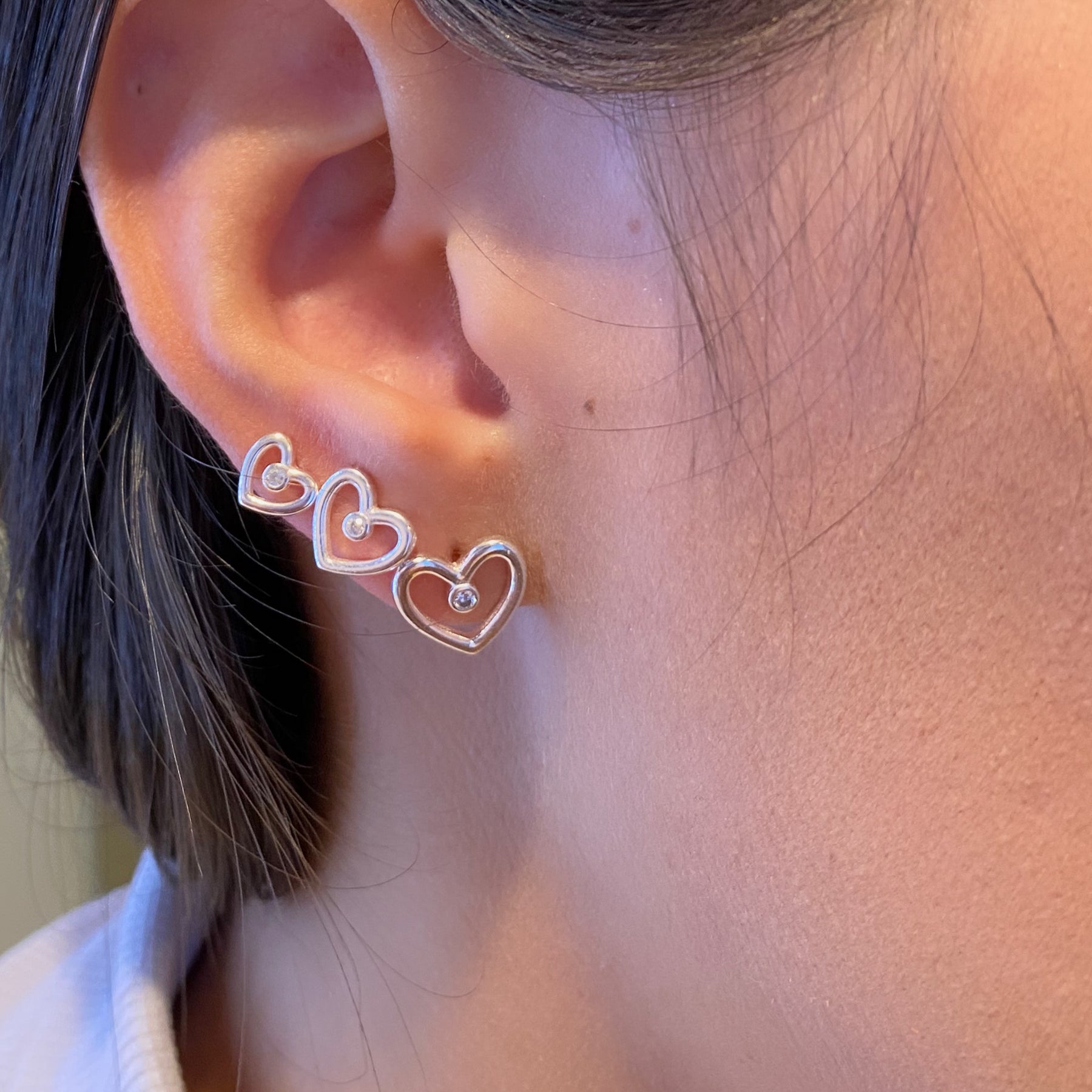 Trio Luza de Corações Vazados com Ponto de Luz em Prata 925