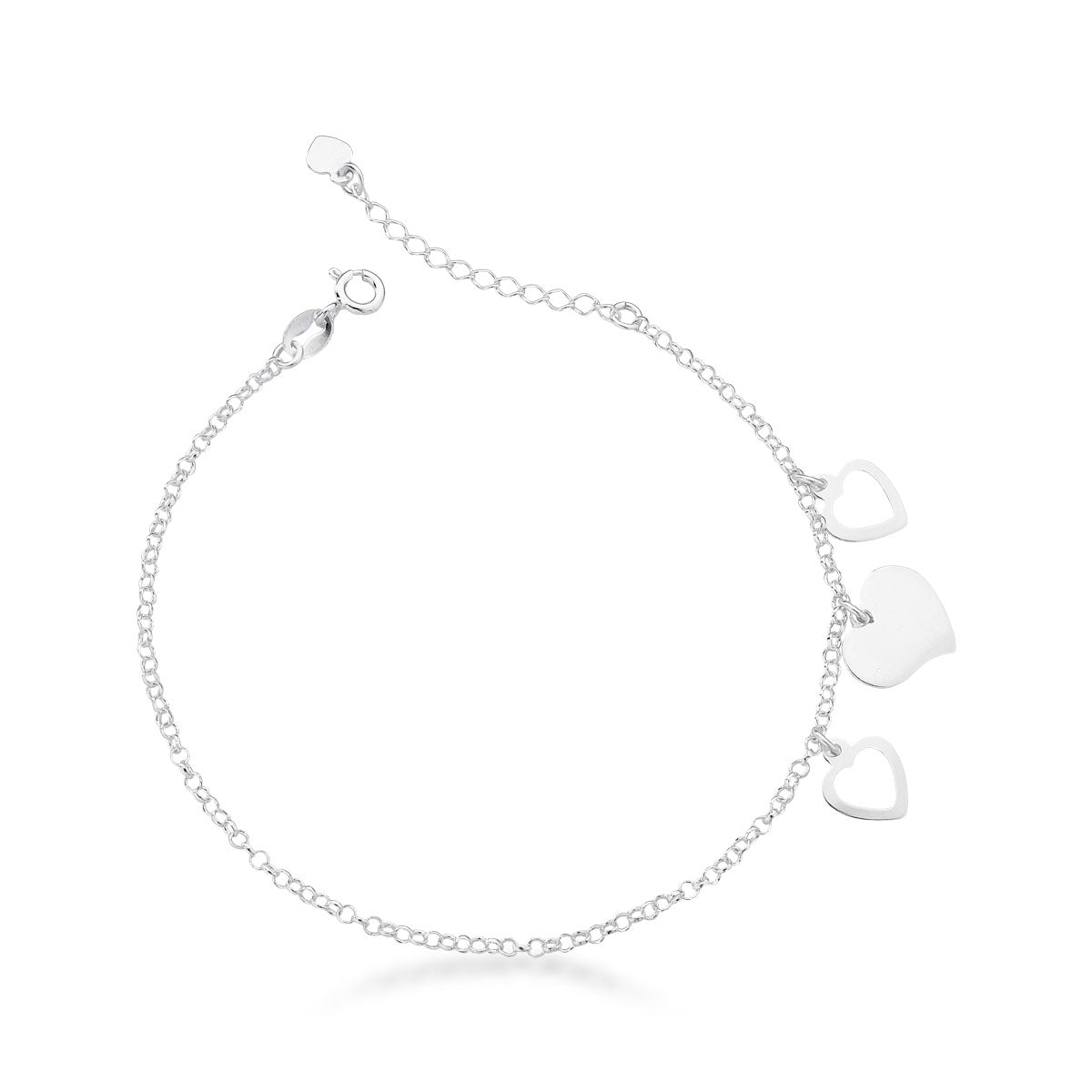 Pulseira Três Corações, Dois Vazados e um Chapado em Prata 925