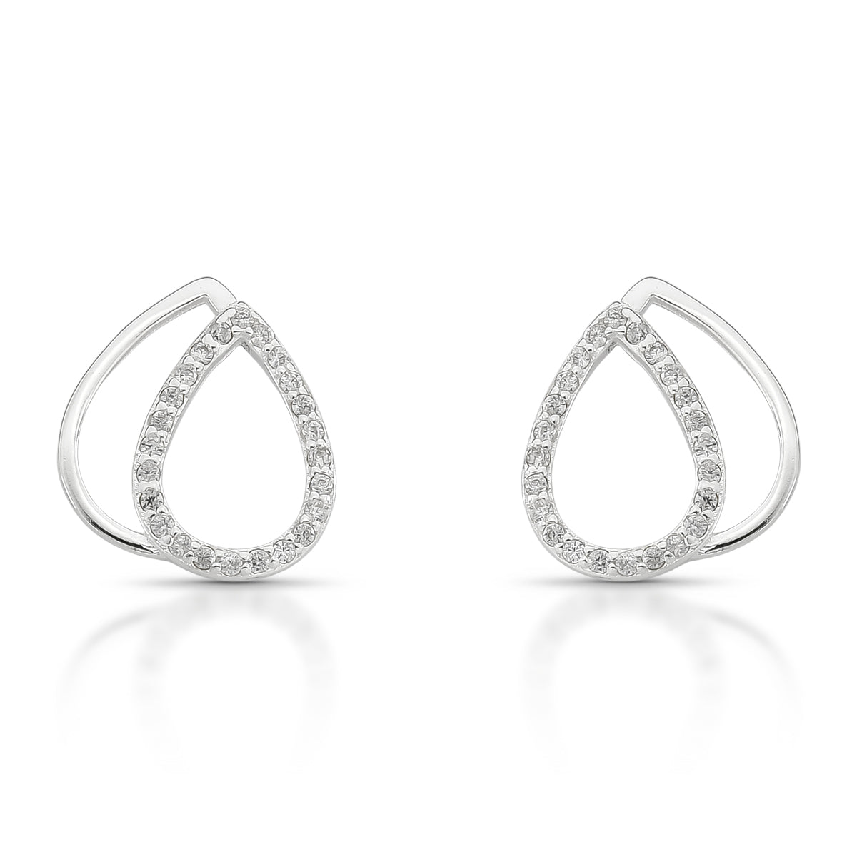 Brinco Luza Duas Gotas com Detalhe Vazado e com Zirconia em Prata 925