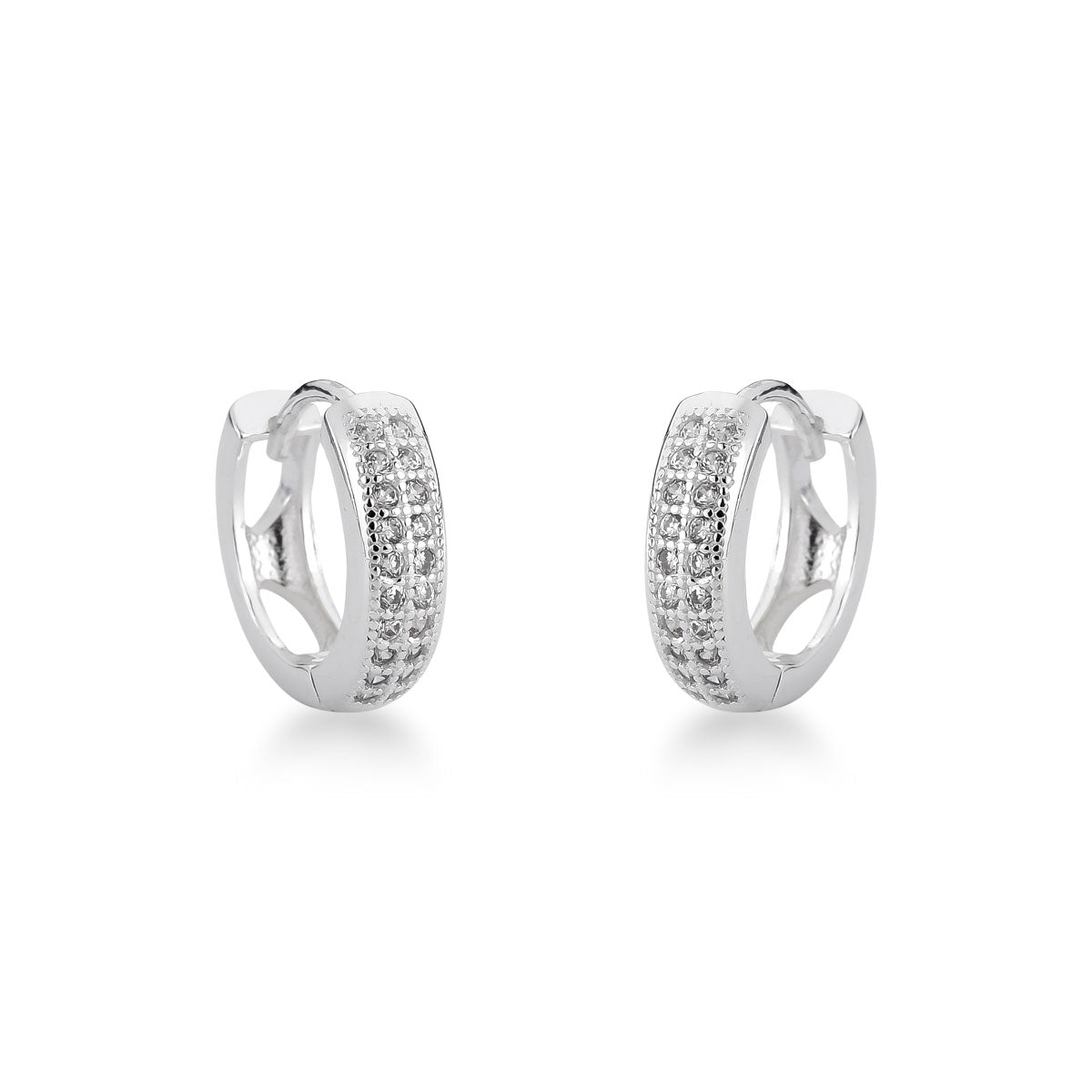 Brinco Argola 14mm com Duas Linhas de Zircônia em Prata 925