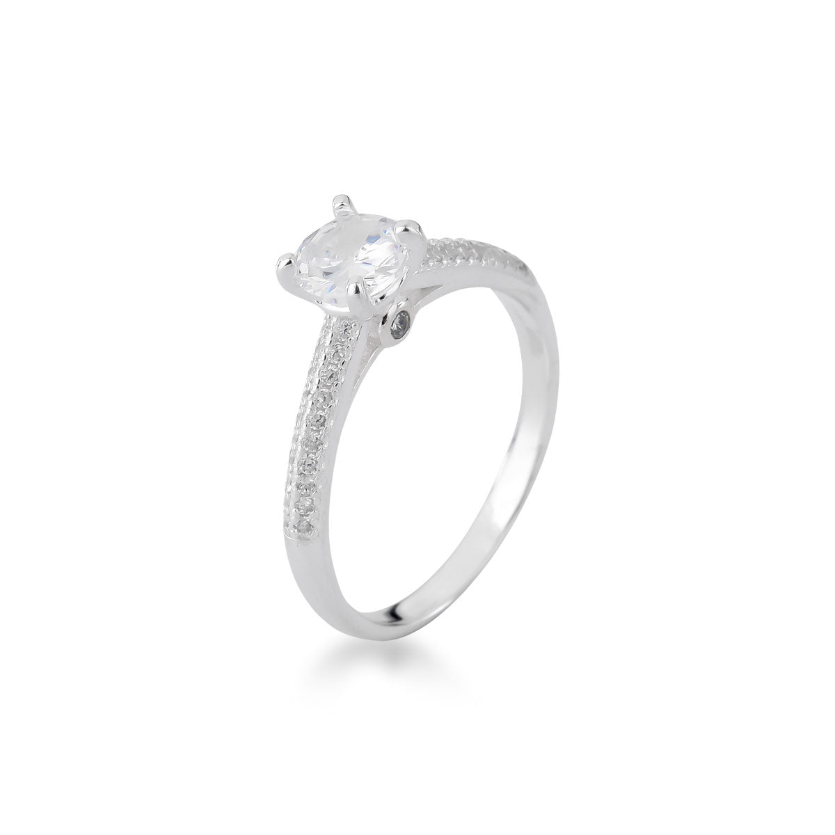 Anel Solitário Luza Alto Cravejado de Zircônia com Detalhe de Ponto de Luz em Prata 925