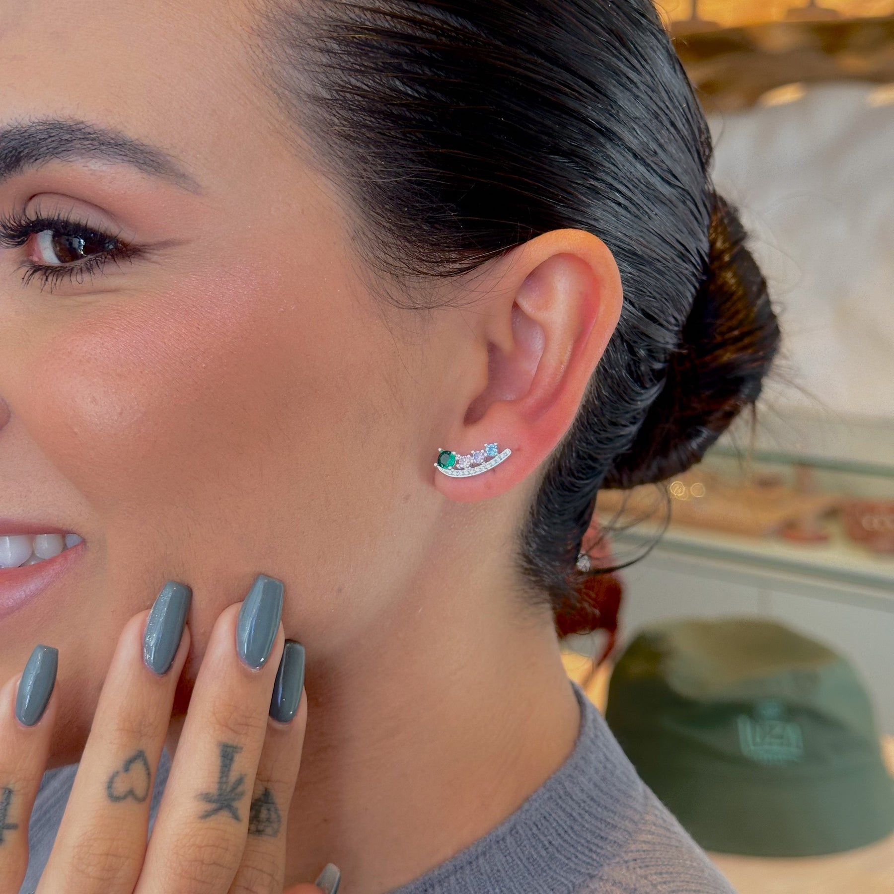 Brinco Ear Cuff Luza com Zircônias Colors e Cristais em Prata 925