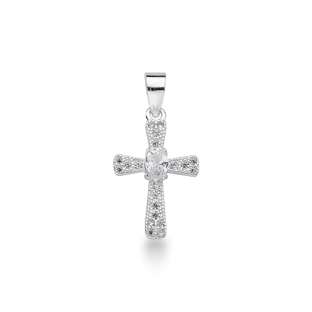 Pingente de Cruz Cravejado com Zircônia Central em Prata 925