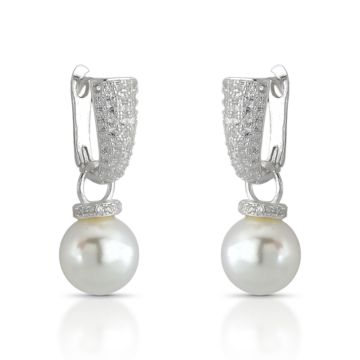 BRINCO ARGOLA DESMONTÁVEL LUZA CRAVEJADA COM PÉROLA PENDENTE EM PRATA 925