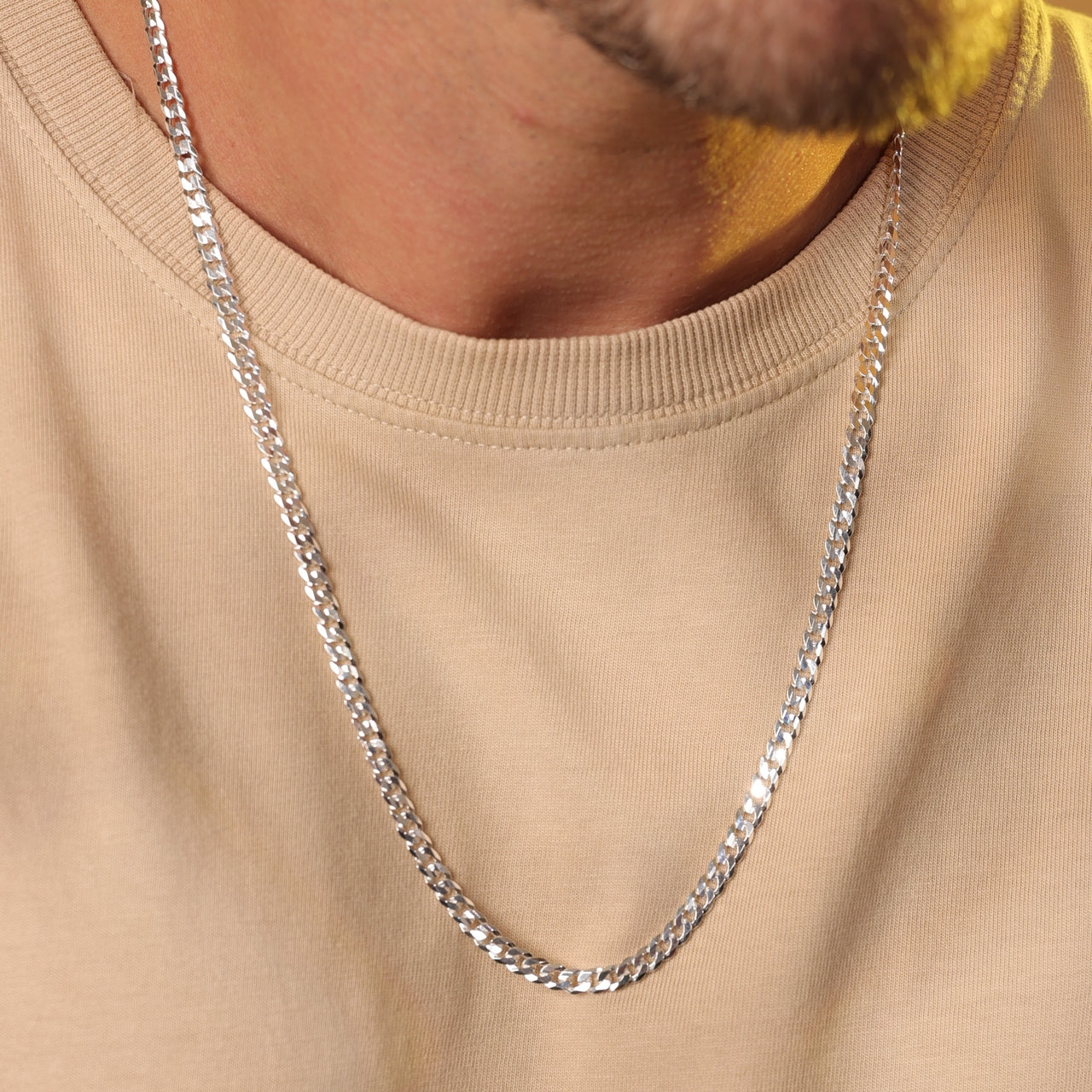 Colar Luza Masculino Longo em Corrente de Elos Grumet em Prata 925