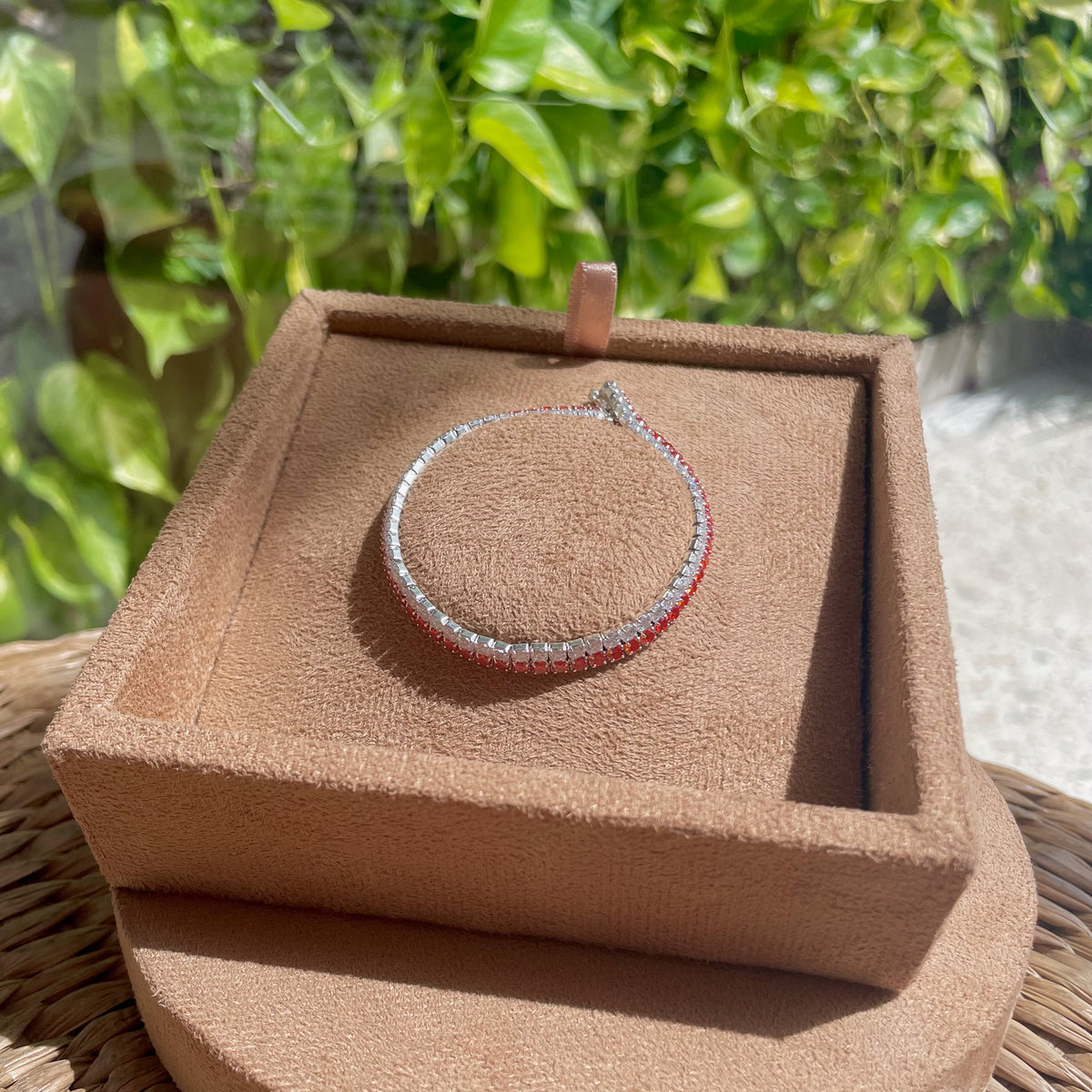 Pulseira Riviera com Linha Branca e Linha Laranja Luza em Prata 925