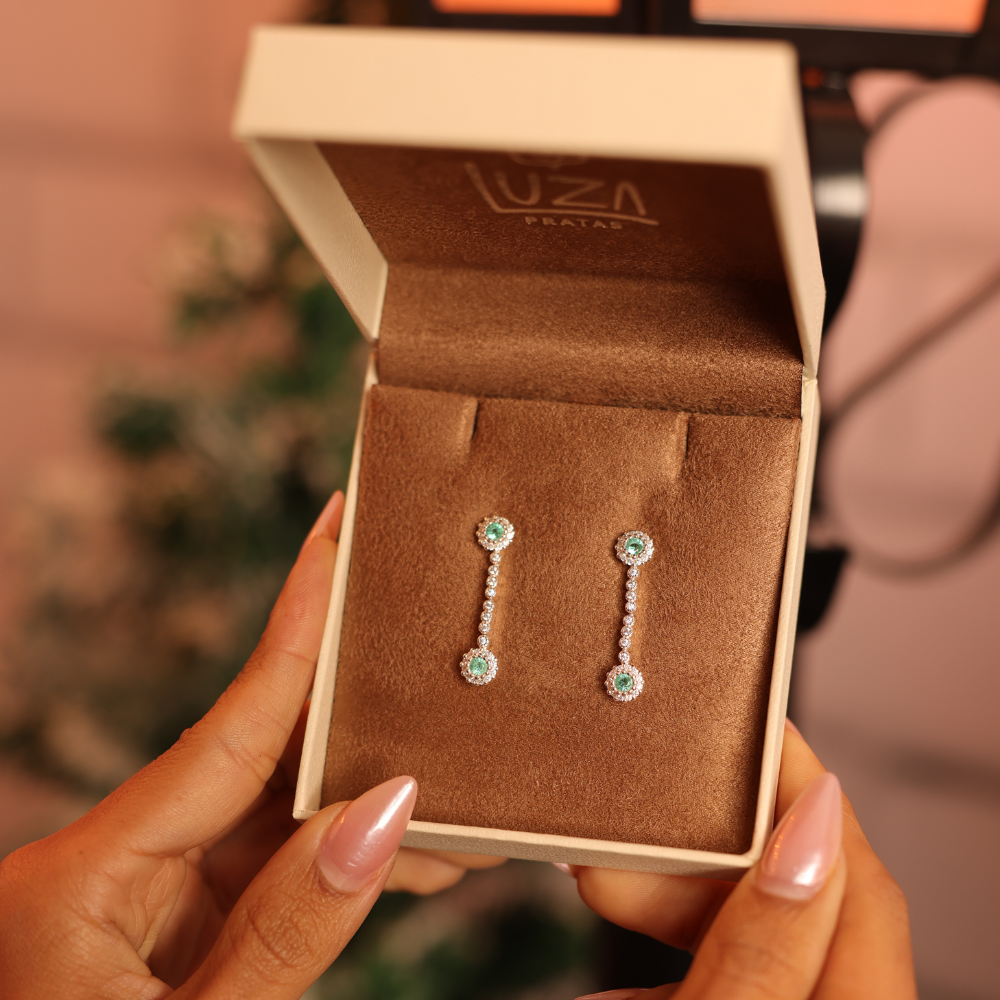 BRINCO PENDENTE FLOR COLOR EM PRATA 925