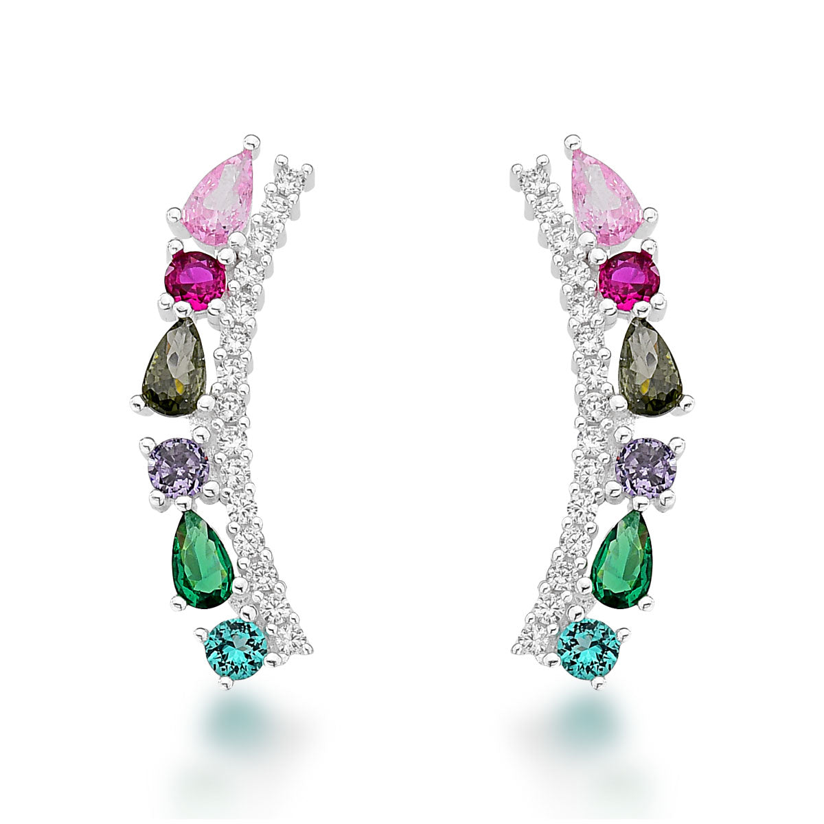 Brinco Luza de Gancho com Linha de Zircônias e Pontos de Luz Colors em Prata 925