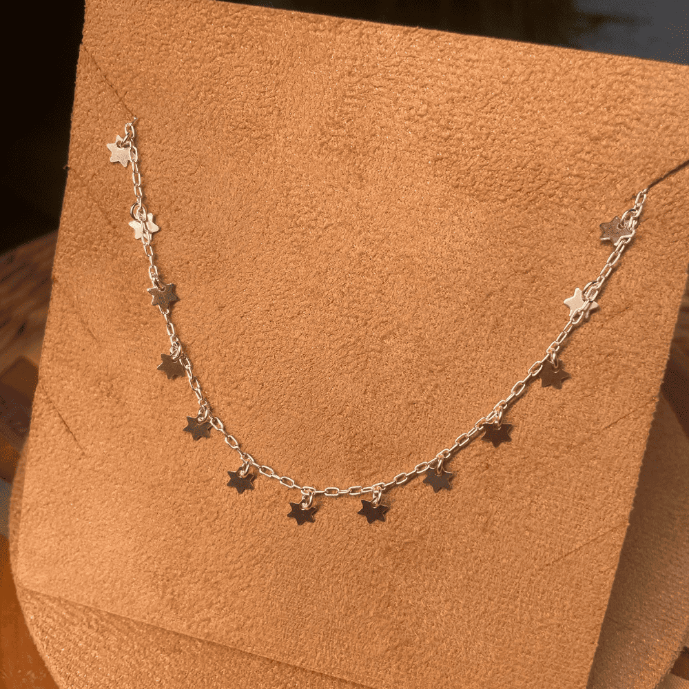 COLAR CHOCKER LUZA DE ESTRELAS LISAS EM PRATA 925