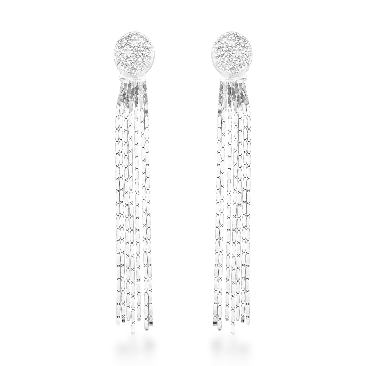 Brinco de Círculo Luza Cravejado com Malhas Pendentes em Prata 925