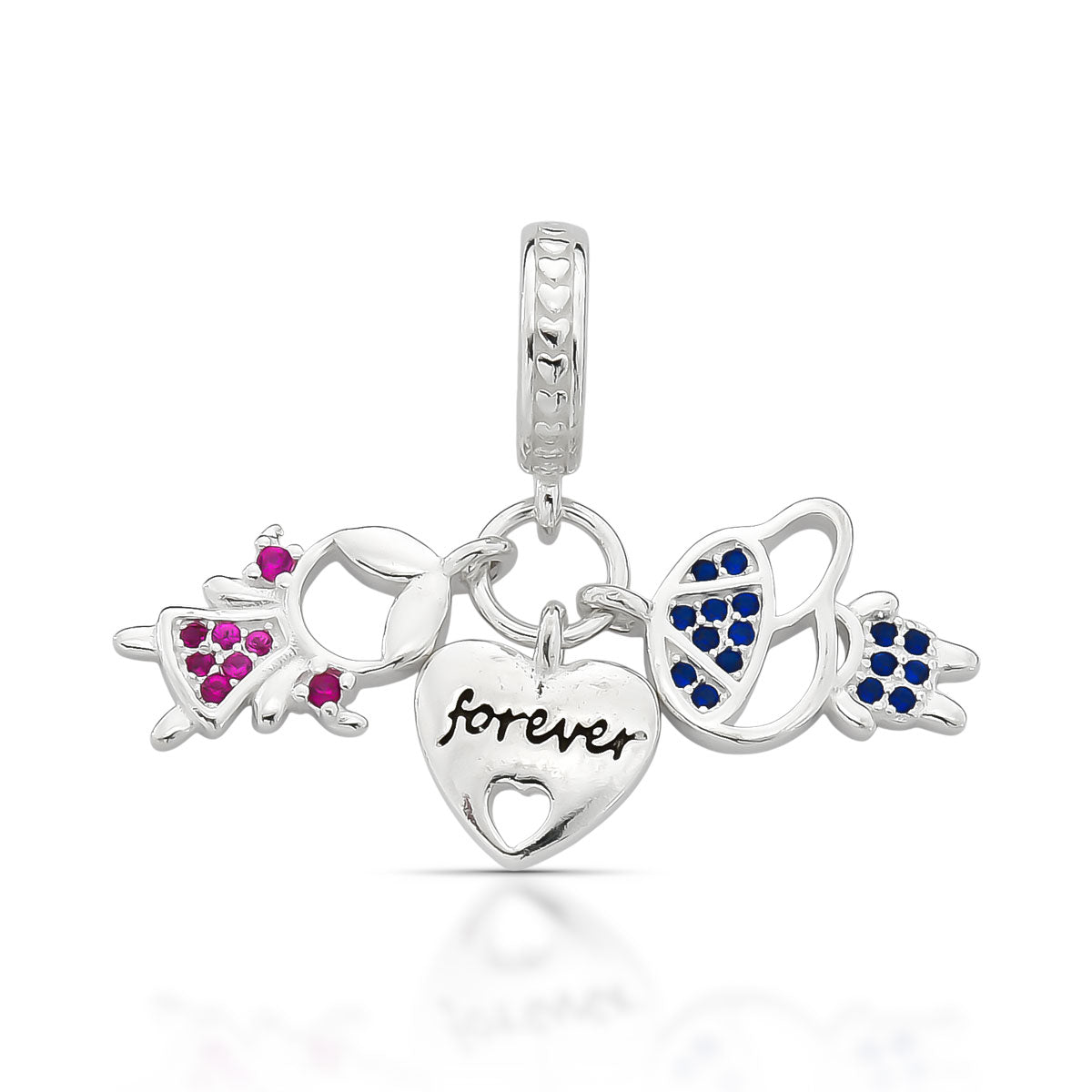 Berloque Casal de Filhos e Coração Luza em Prata 925