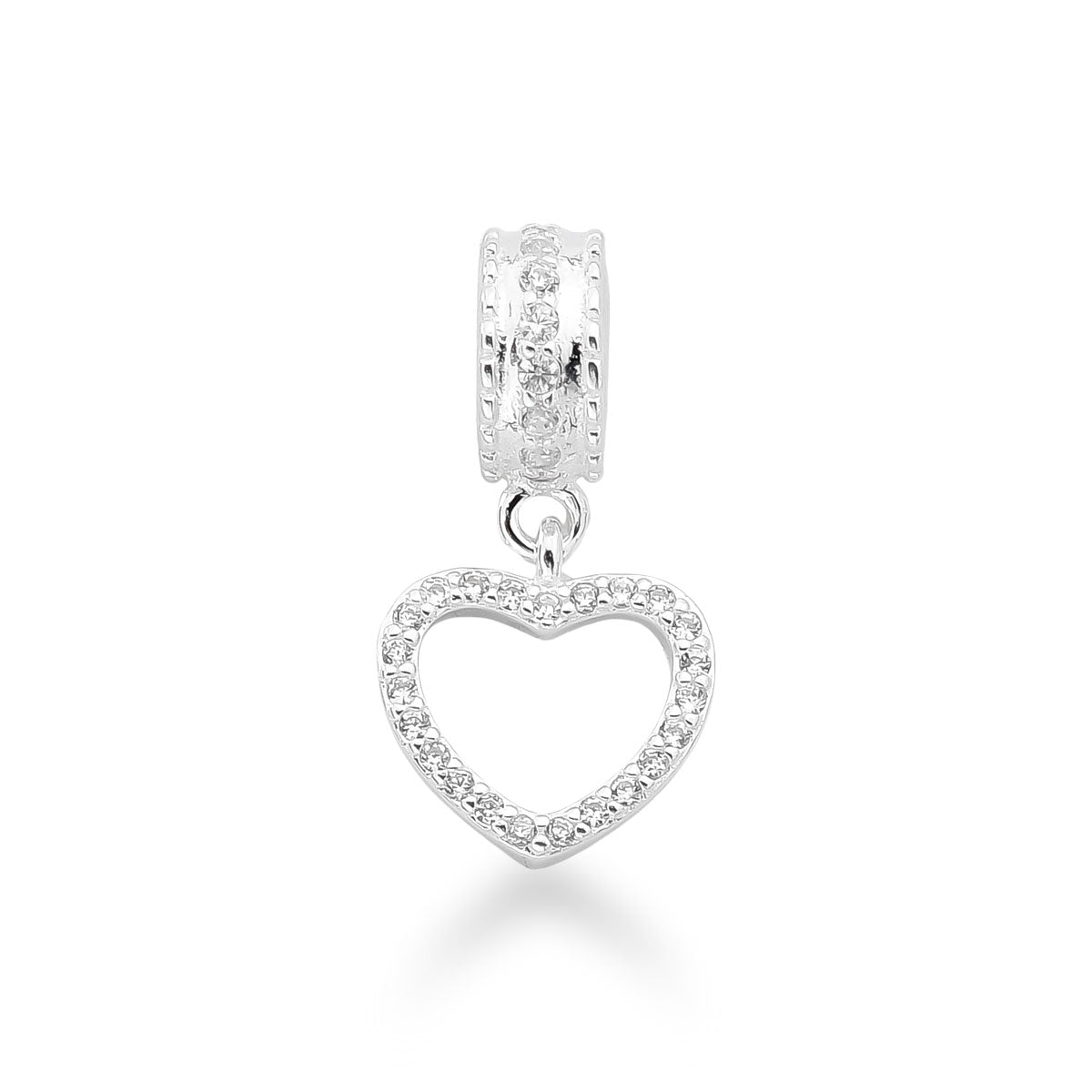 Berloque de Coração Vazado Luza Cravejado de Zircônia em Prata 925
