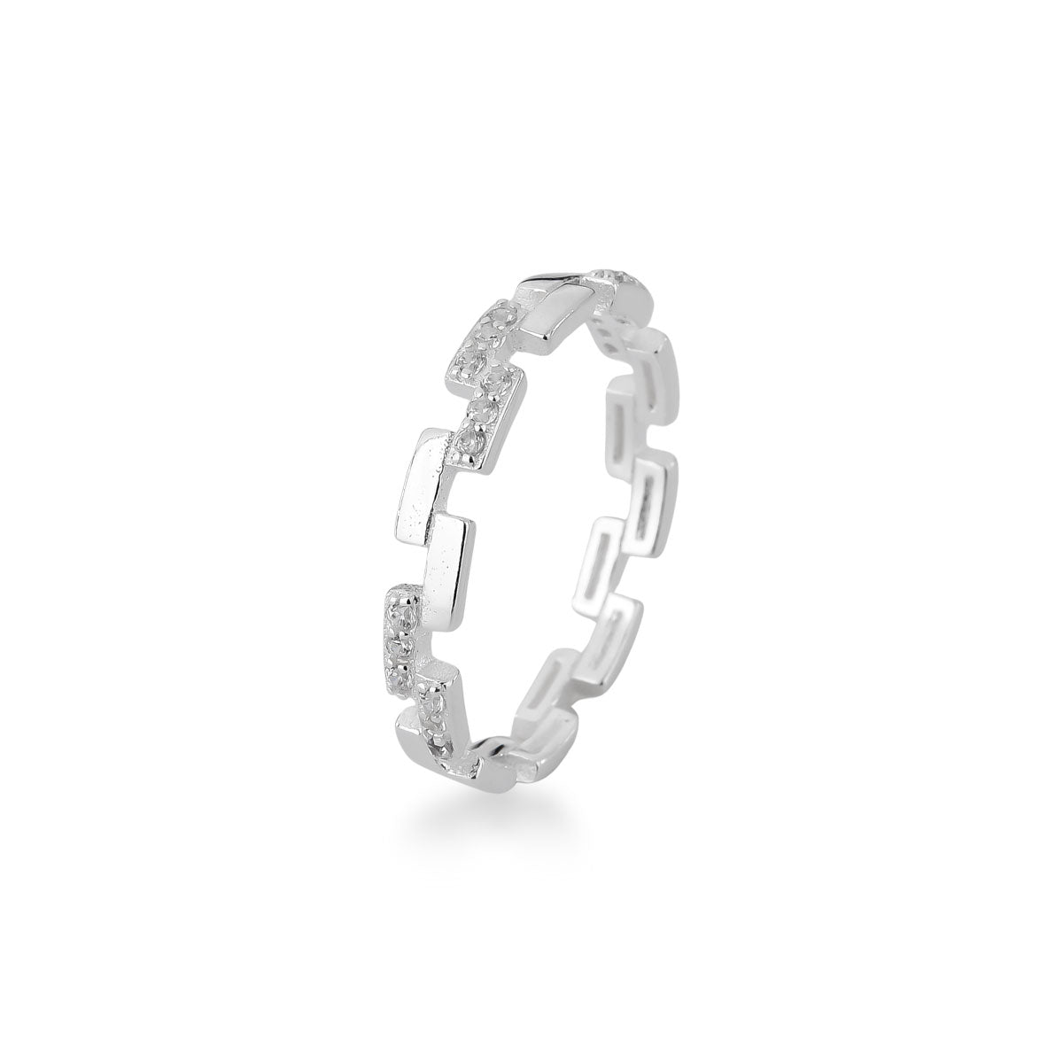 Anel Luza 2 Camadas de Tijolos Sendo Lisos e Cravejados em Prata 925