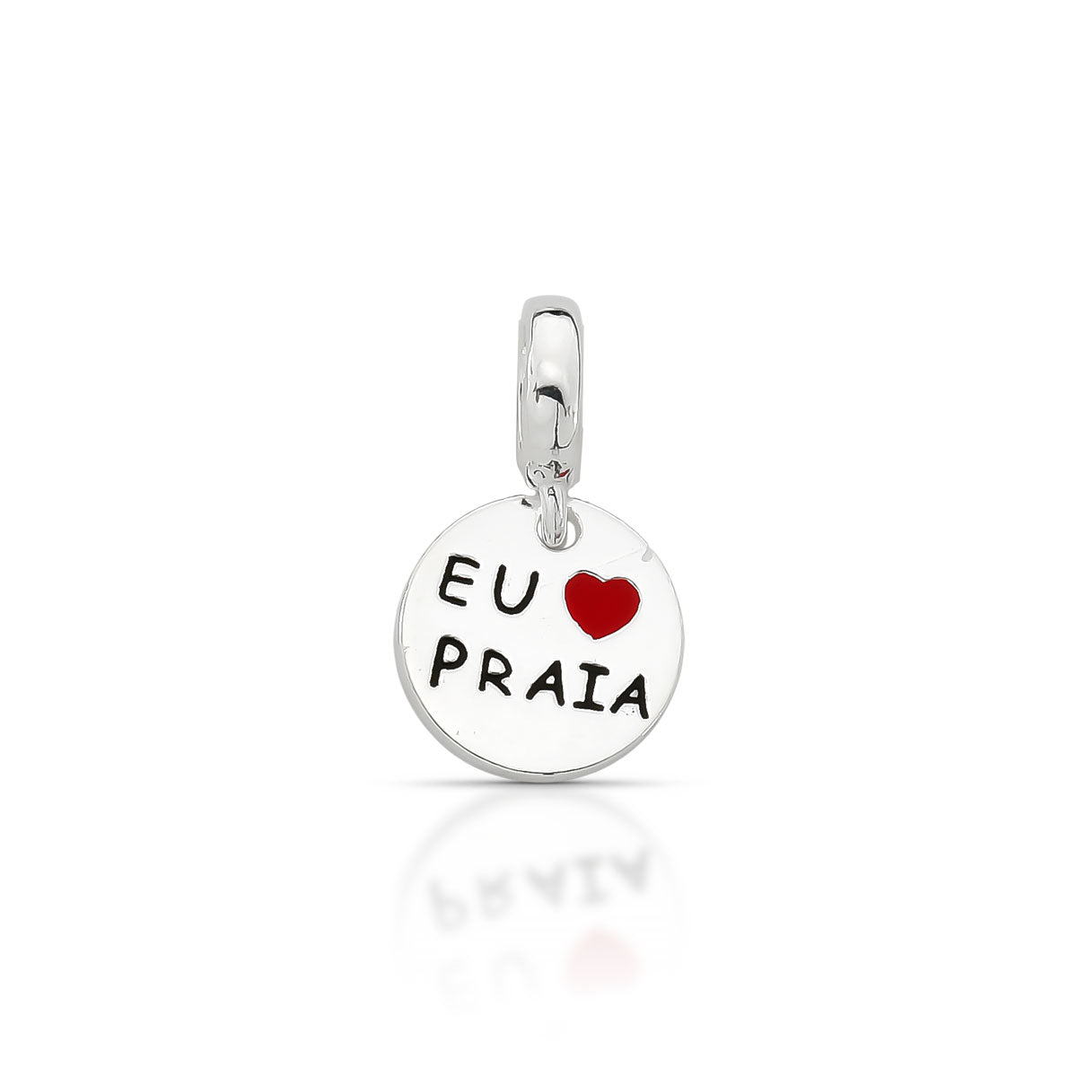 BERLOQUE FRASE "EU AMO PRAIA" EM PRATA 925