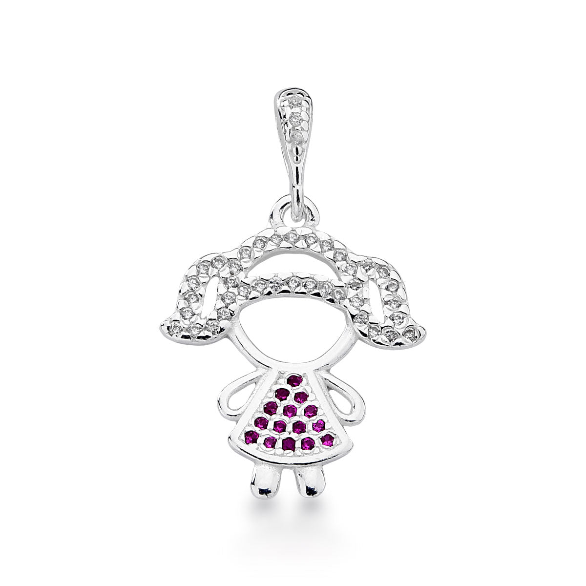 Pingente de Menina Cravejado Luza de Zircônia em Prata 925