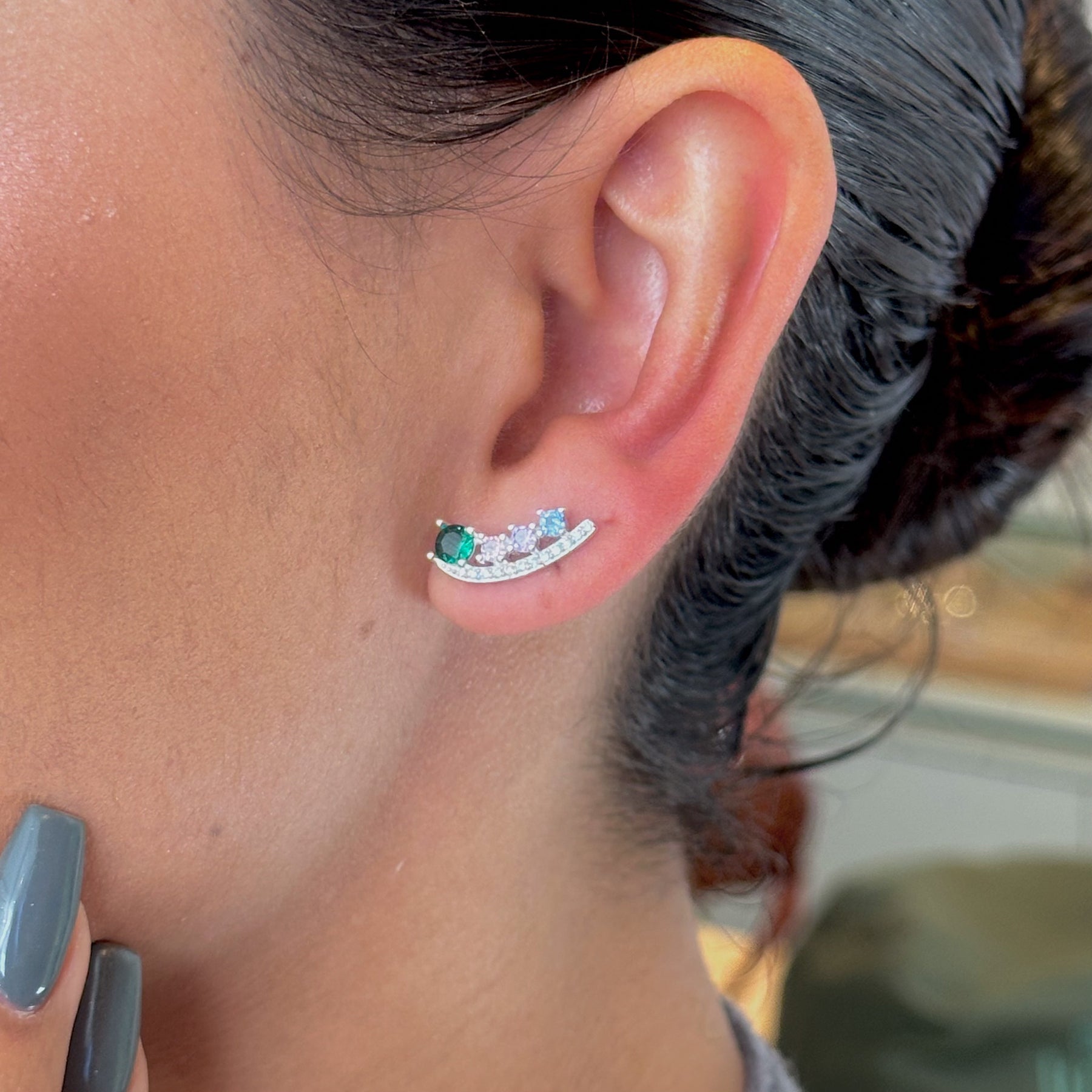 Brinco Ear Cuff Luza com Zircônias Colors e Cristais em Prata 925