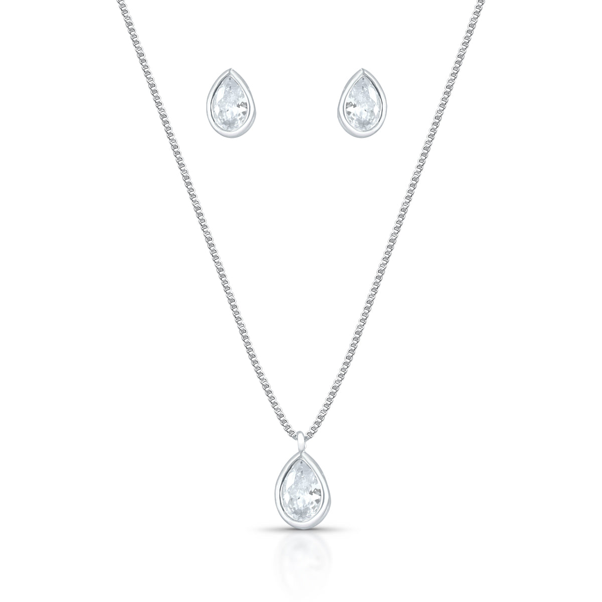 Conjunto Luza Ponto de Luz Gota na Cor Cristal em Prata 925