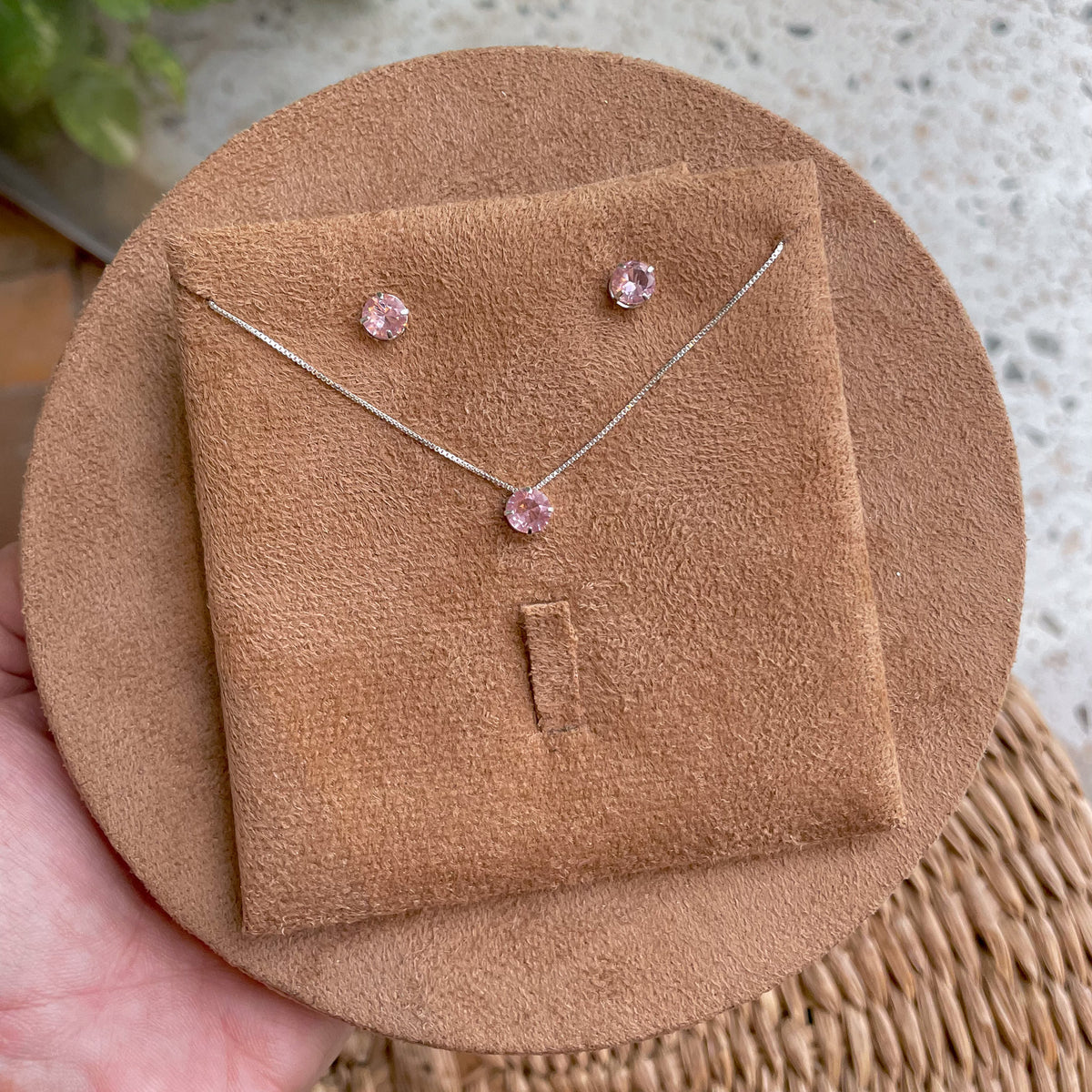 Conjunto de Ponto de Luz Color em Caixa Alta em Prata 925