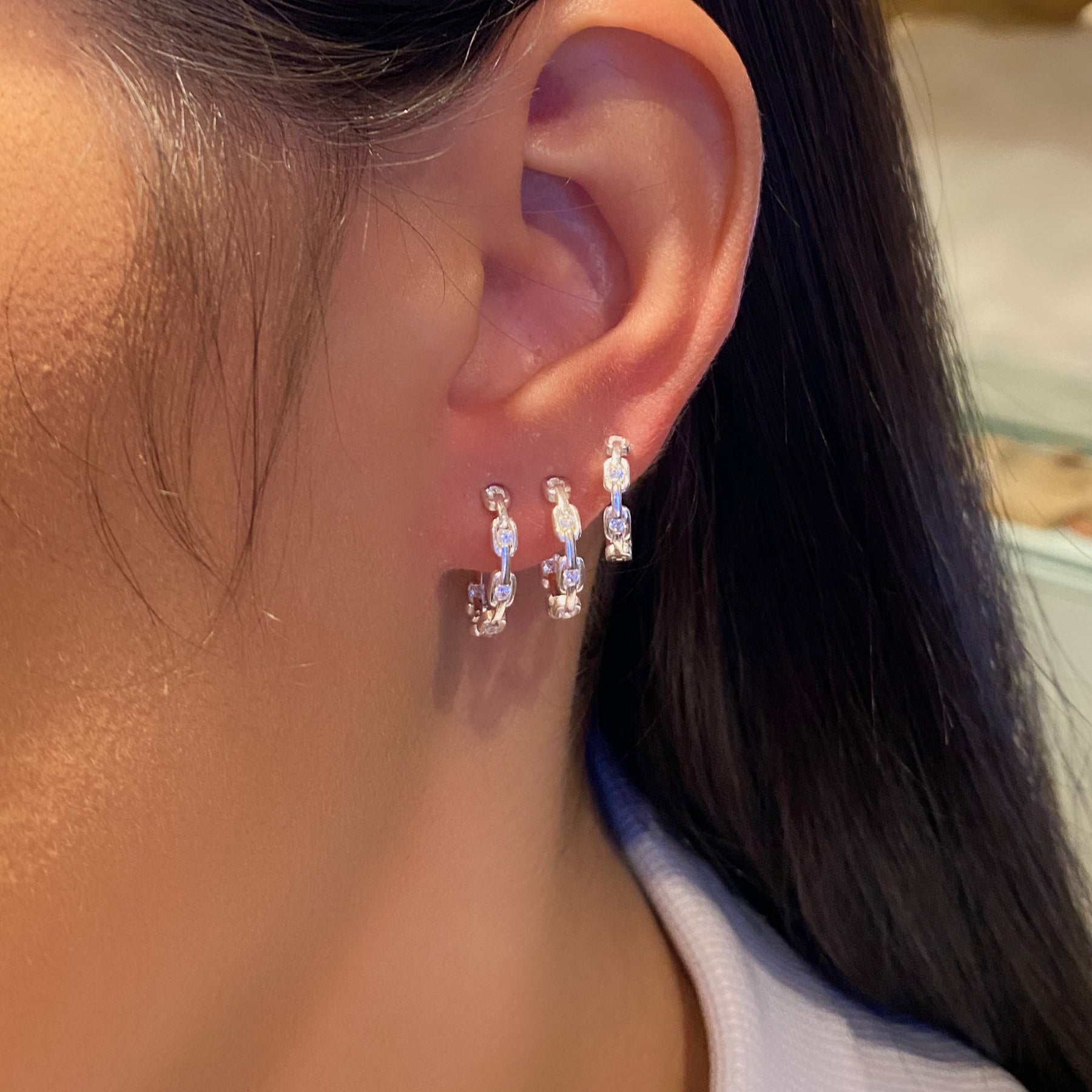 Brinco Trio de Argolas Luza de Correntaria em Prata 925