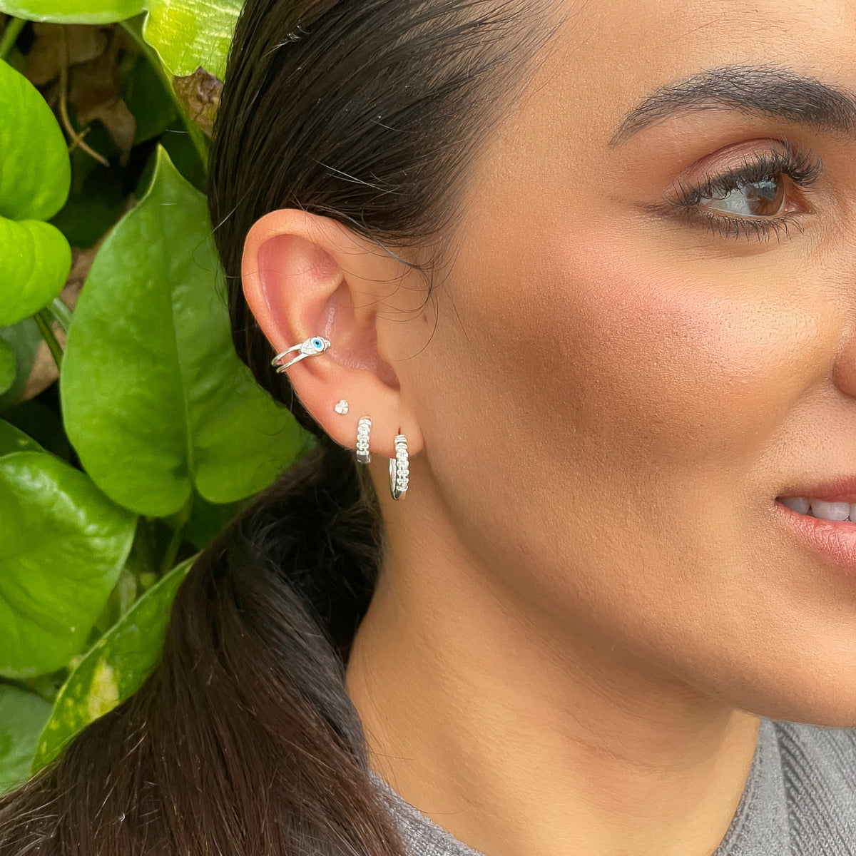 Dupla de Argolas com Linhas Lisas e Cravejadas em Prata 925