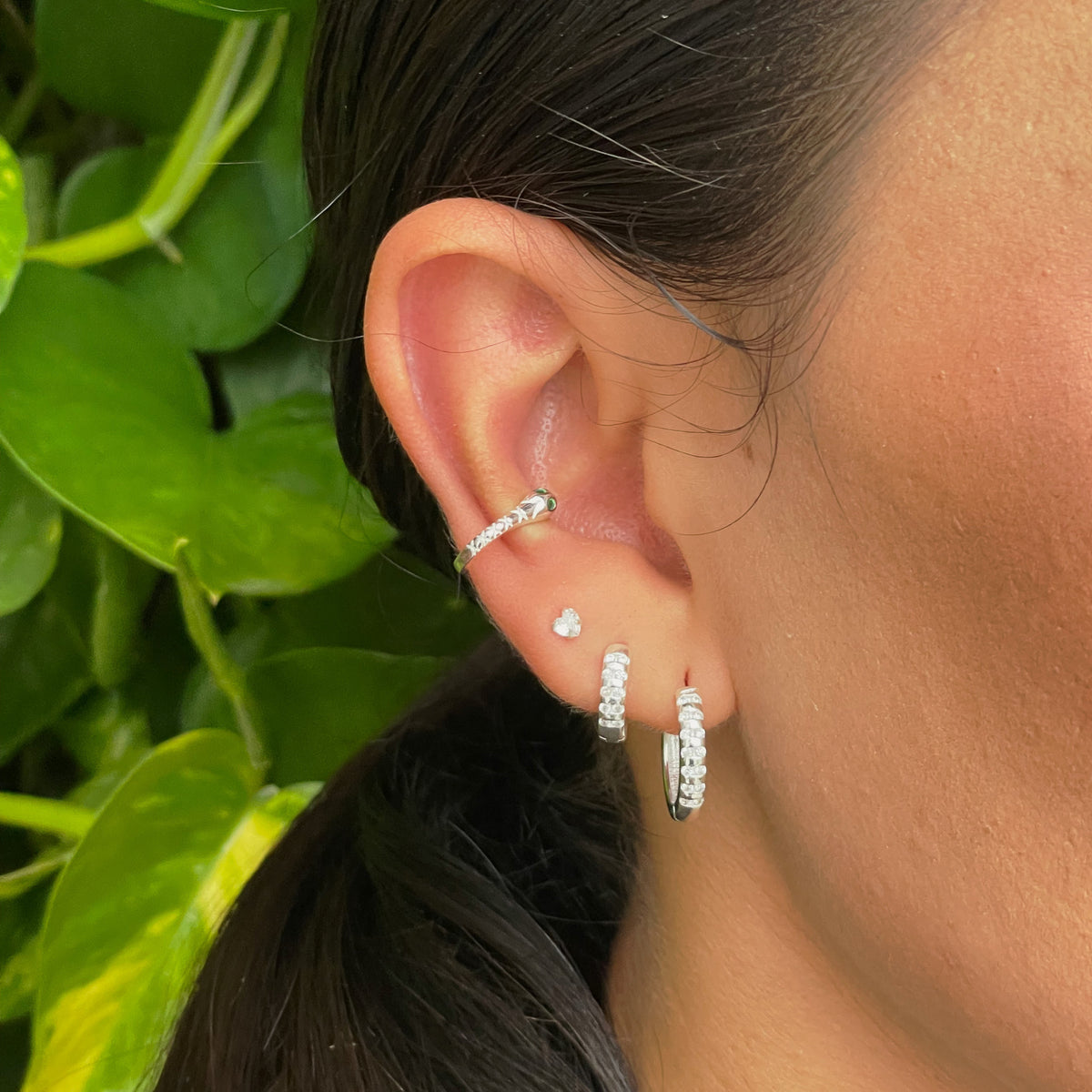 Piercing Fake de Cobra Luza com 2 Zircônias Verdes em Prata 925